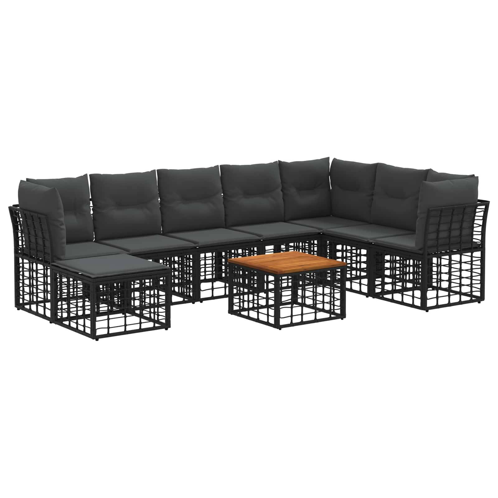 vidaXL Outdoor-Sofagarnitur 9 pcs Schwarz und Dunkelgrau Polyester