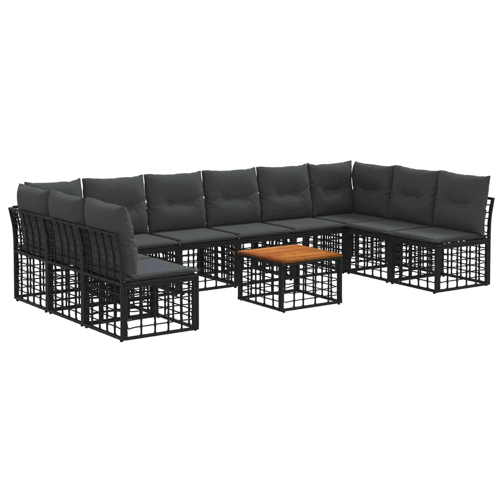 vidaXL Outdoor-Sofagarnitur 11 pcs Schwarz und Dunkelgrau Polyester