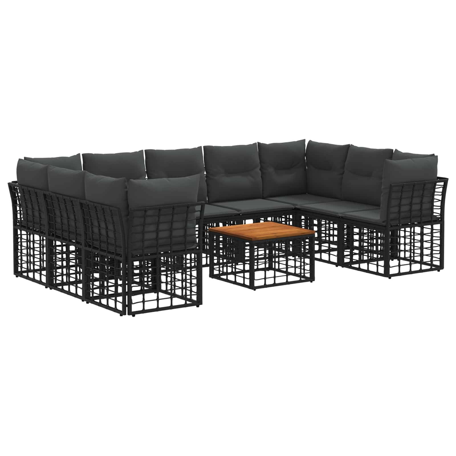 vidaXL Outdoor-Sofagarnitur 10 pcs Schwarz und Dunkelgrau Polyester