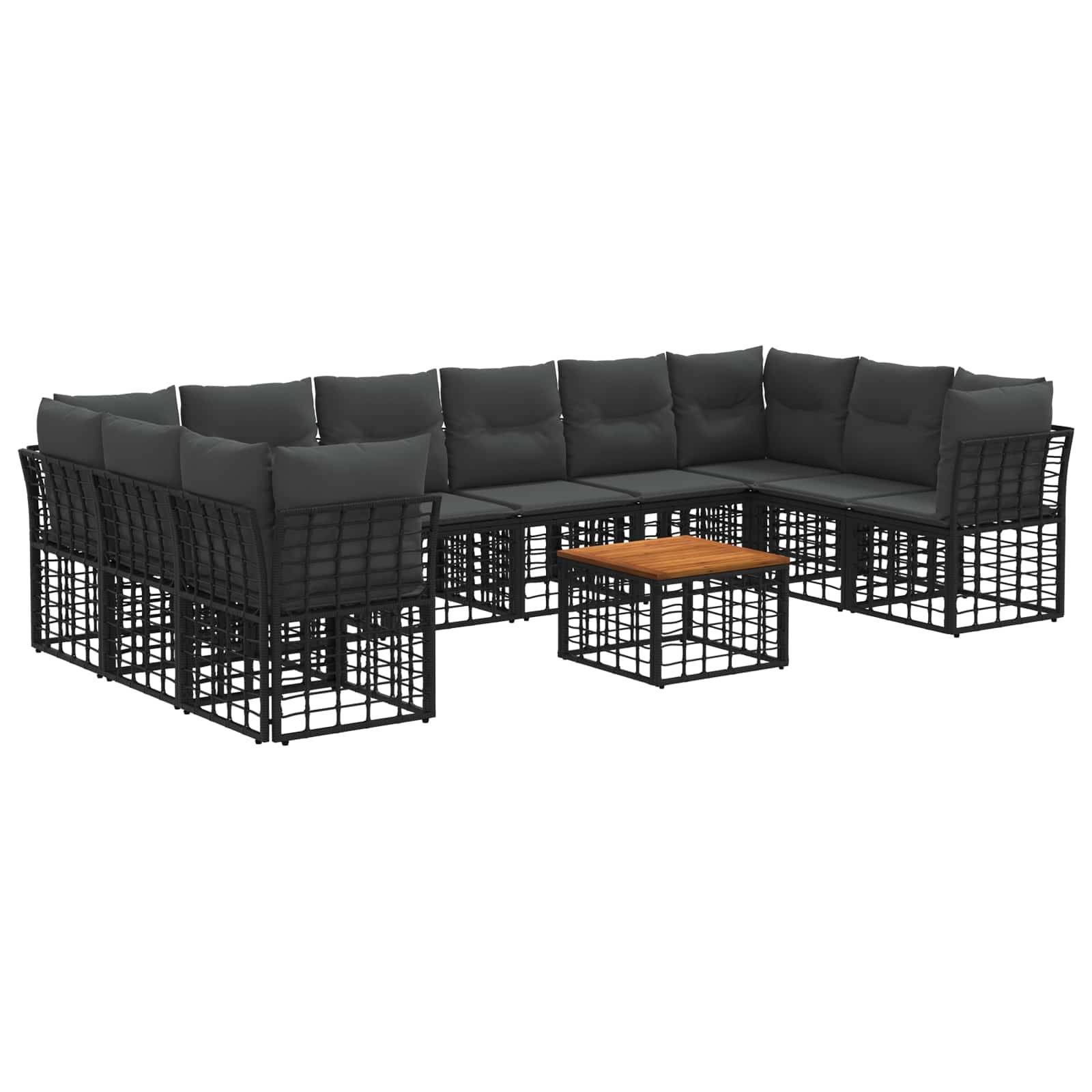 vidaXL Outdoor-Sofagarnitur 11 pcs Schwarz und Dunkelgrau Polyester