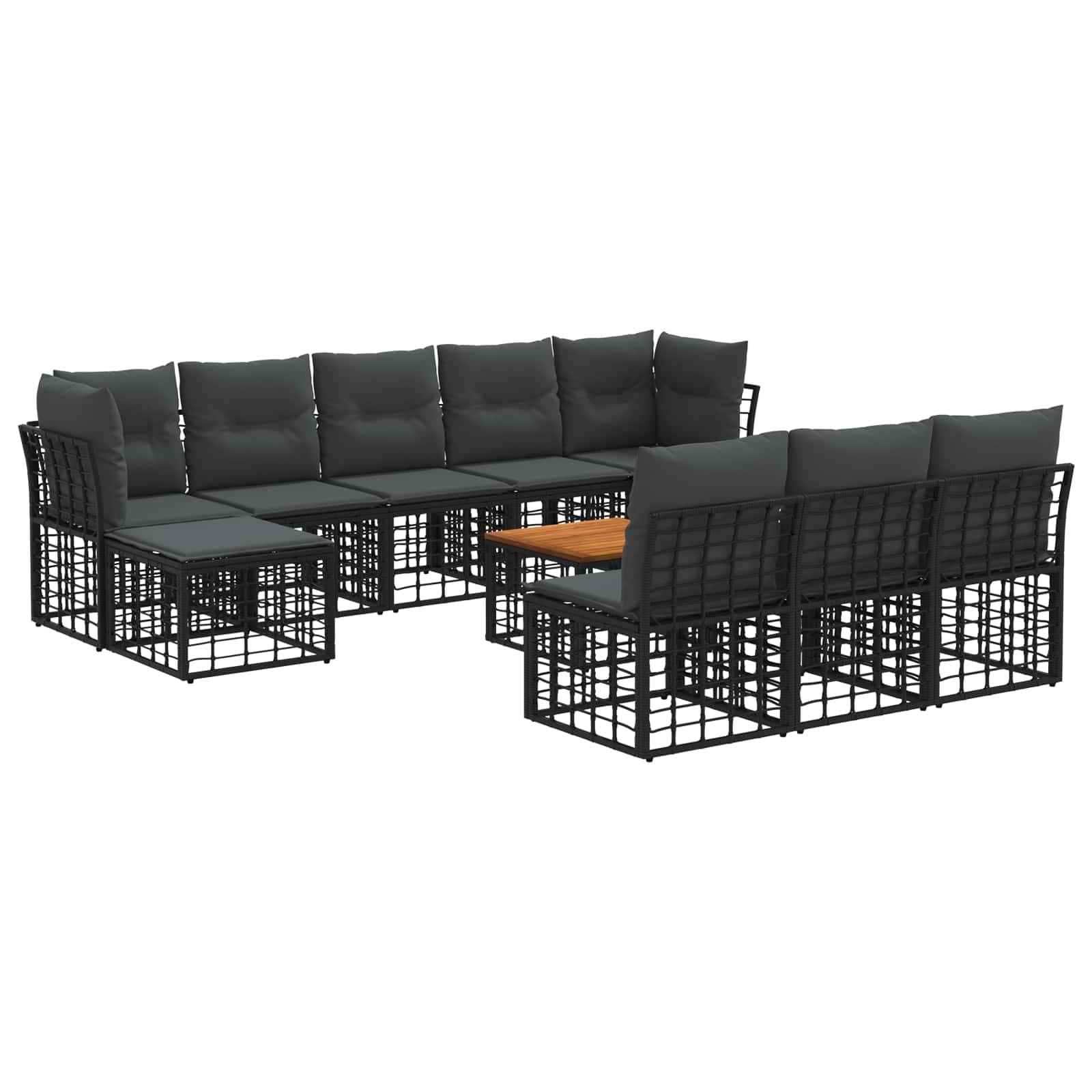 vidaXL Outdoor-Sofagarnitur 11 pcs Schwarz und Dunkelgrau Polyester