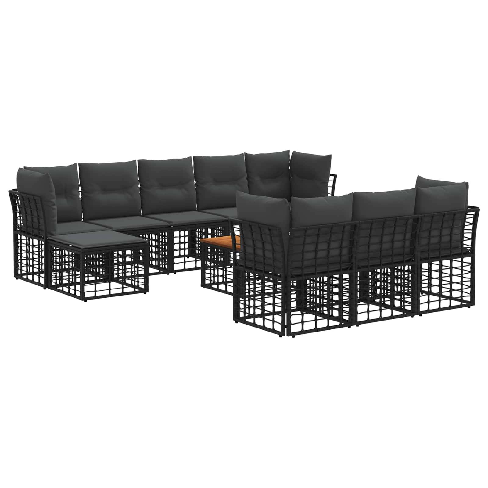 vidaXL Outdoor-Sofagarnitur 11 pcs Schwarz und Dunkelgrau Polyester