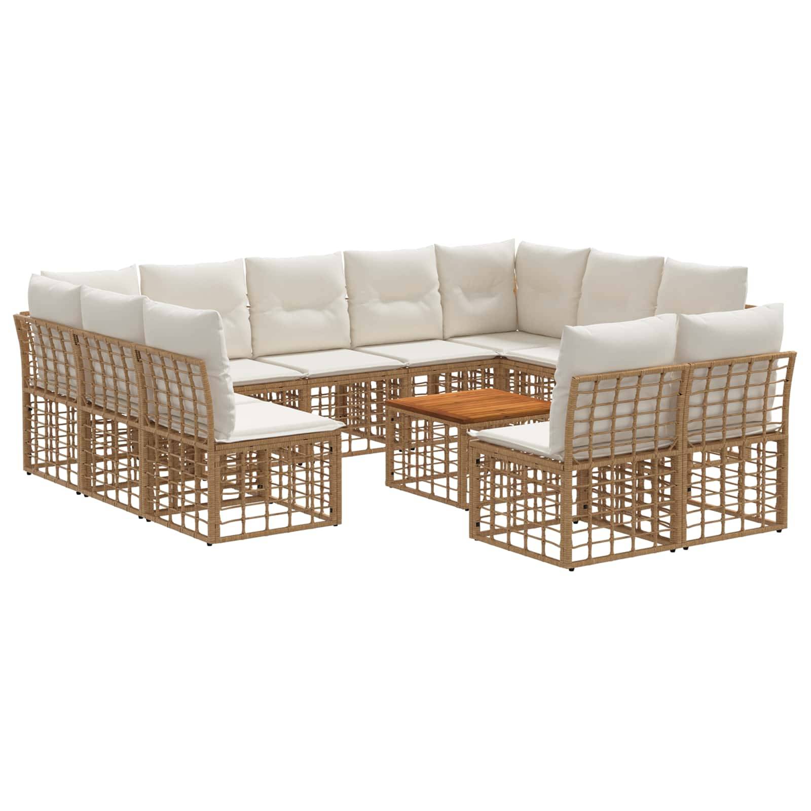 vidaXL Outdoor-Sofagarnitur 12 pcs Natürlich und Cremweiß Polyester