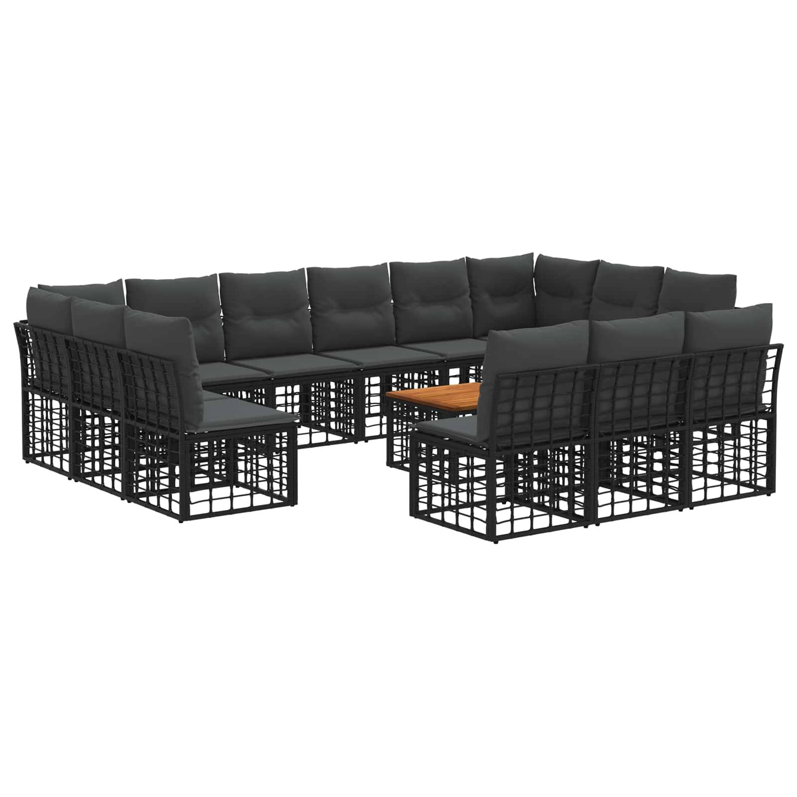 vidaXL Outdoor-Sofagarnitur 14 pcs Schwarz und Dunkelgrau Polyester