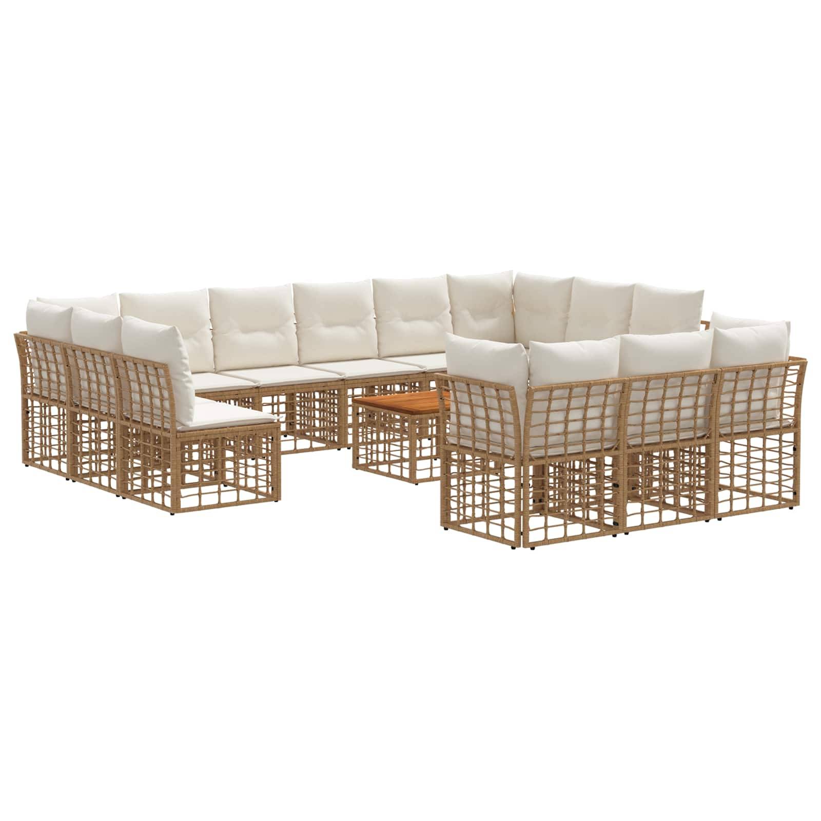 vidaXL Outdoor-Sofagarnitur 14 pcs Natürlich und Cremweiß Polyester