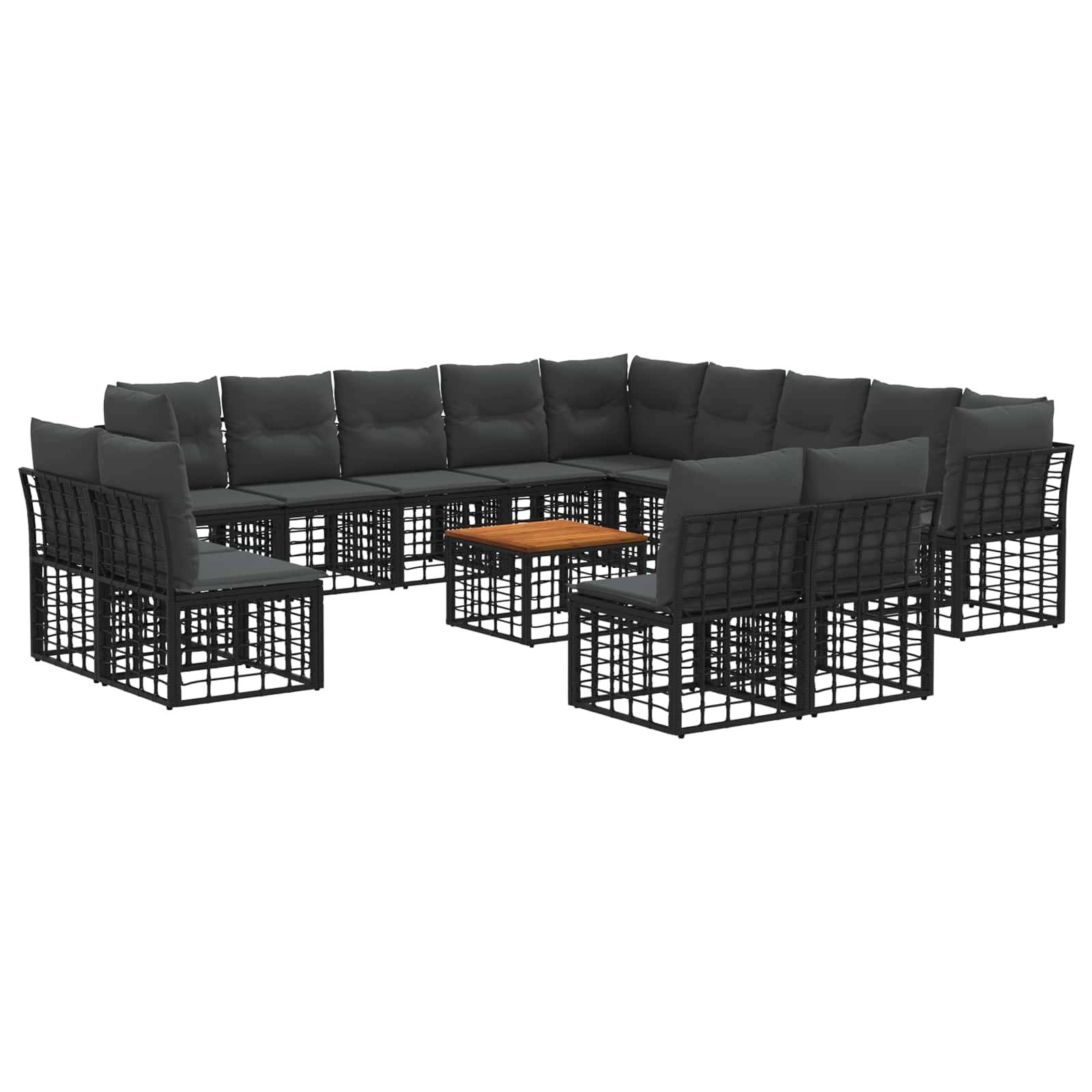 vidaXL Outdoor-Sofagarnitur 14 pcs Schwarz und Dunkelgrau Polyester