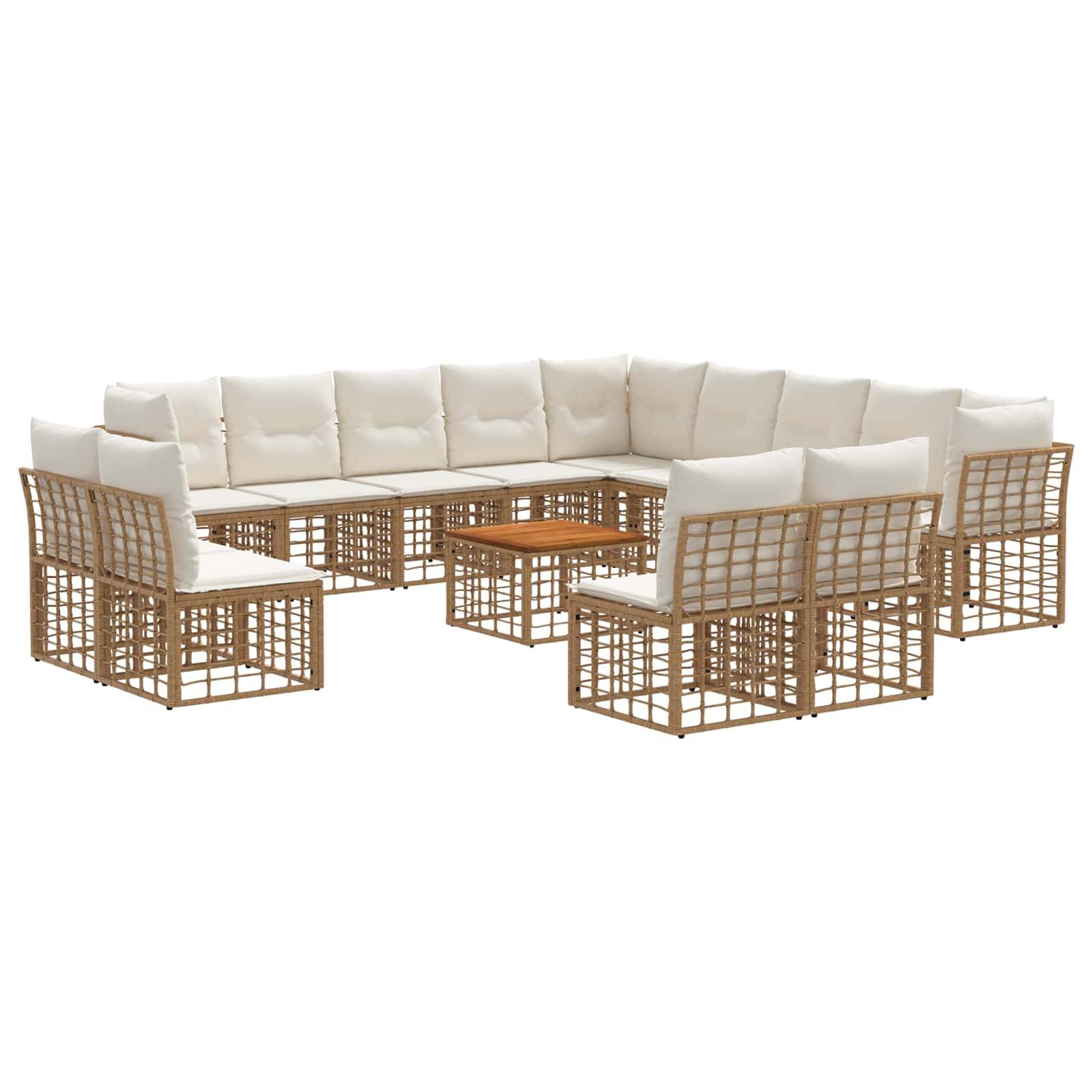vidaXL Outdoor-Sofagarnitur 14 pcs Natürlich und Cremweiß Polyester