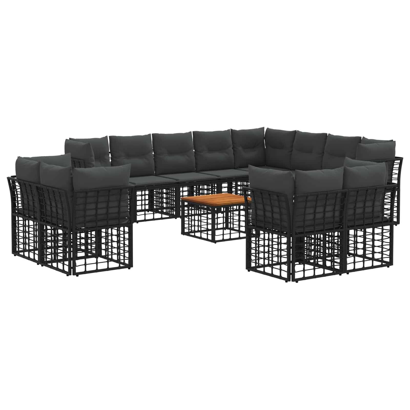 vidaXL Outdoor-Sofagarnitur 13 pcs Schwarz und Dunkelgrau Polyester