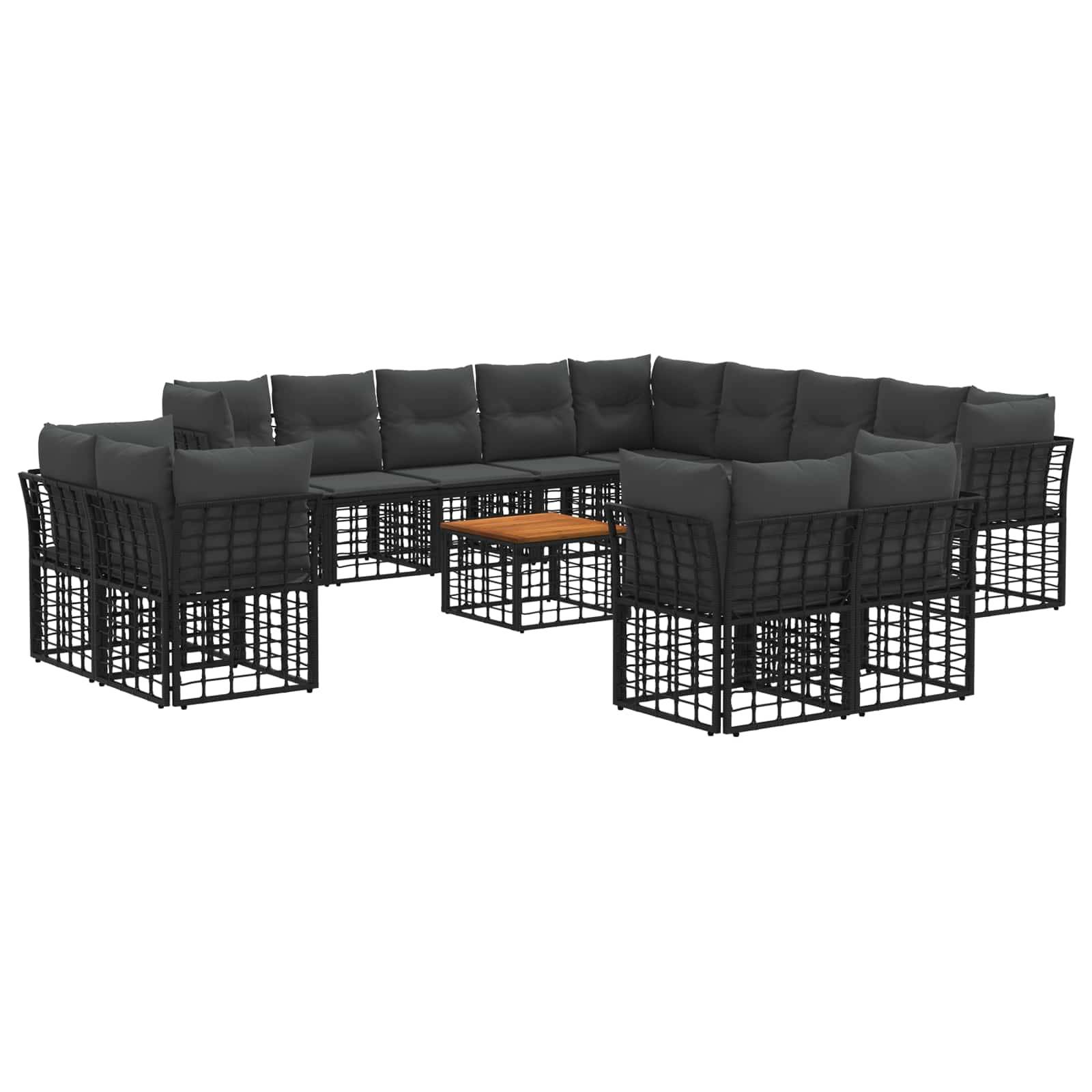 vidaXL Outdoor-Sofagarnitur 14 pcs Schwarz und Dunkelgrau Polyester