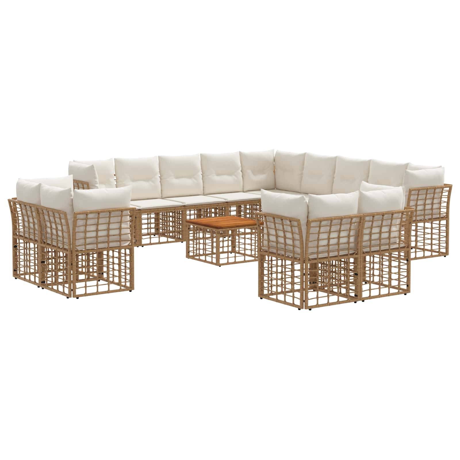 vidaXL Outdoor-Sofagarnitur 14 pcs Natürlich und Cremweiß Polyester