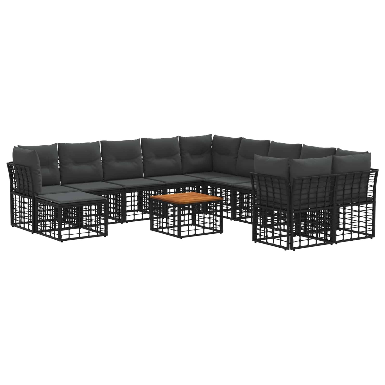 vidaXL Outdoor-Sofagarnitur 12 pcs Schwarz und Dunkelgrau Polyester