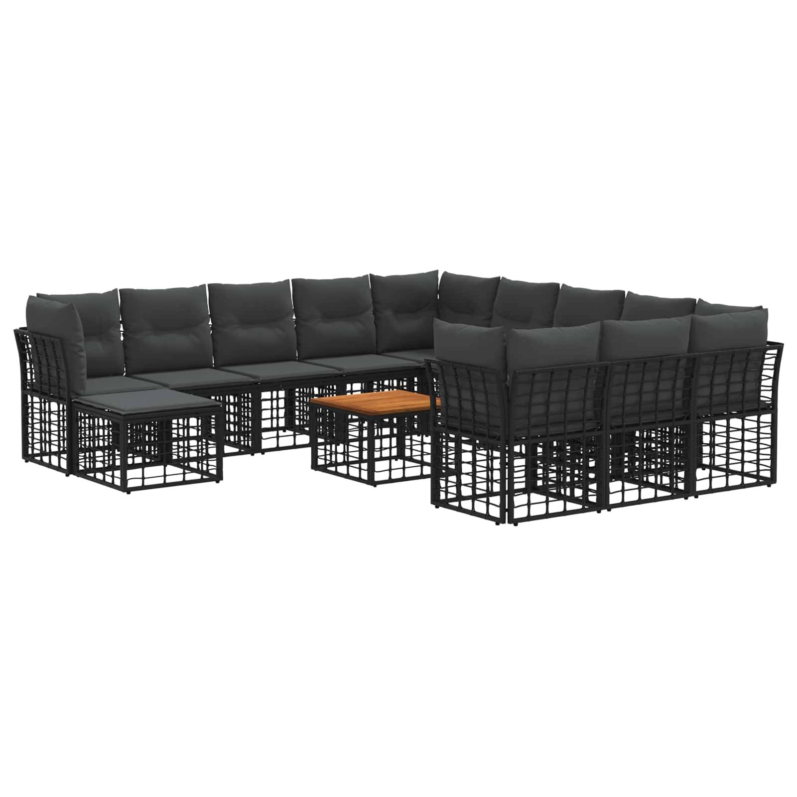 vidaXL Outdoor-Sofagarnitur 13 pcs Schwarz und Dunkelgrau Polyester