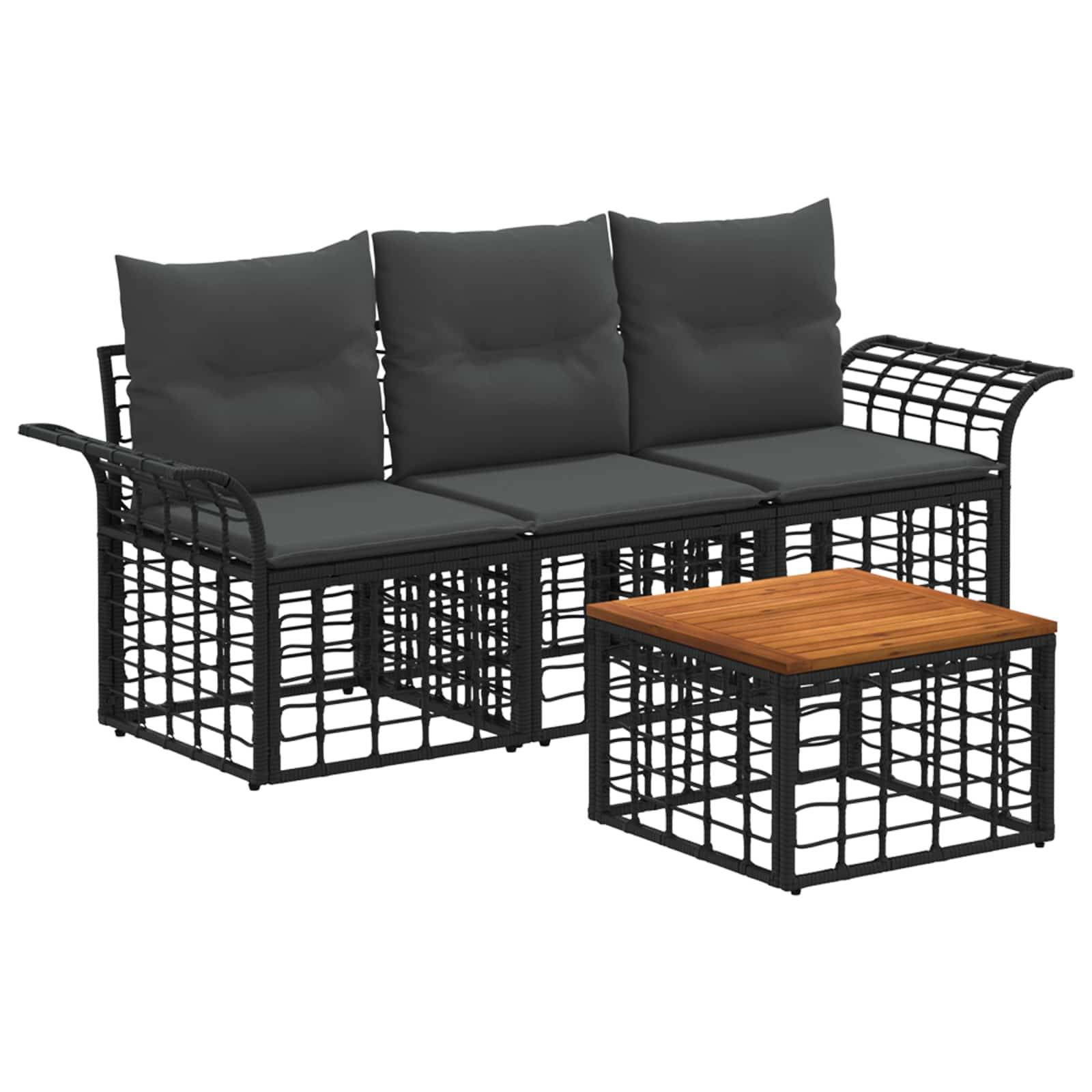 vidaXL Outdoor-Sofagarnitur 4 pcs Schwarz und Dunkelgrau Polyester