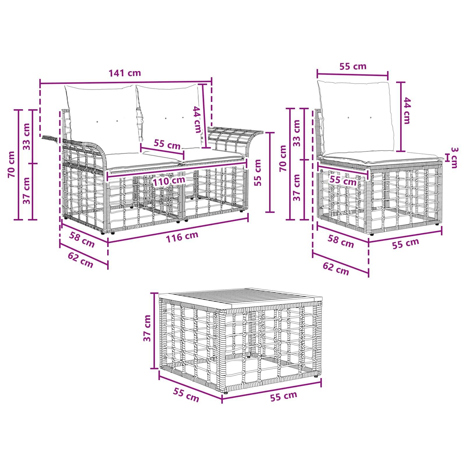 vidaXL Outdoor-Sofagarnitur 8 stk. Natürlich und Cremweiß Poly-Rattan