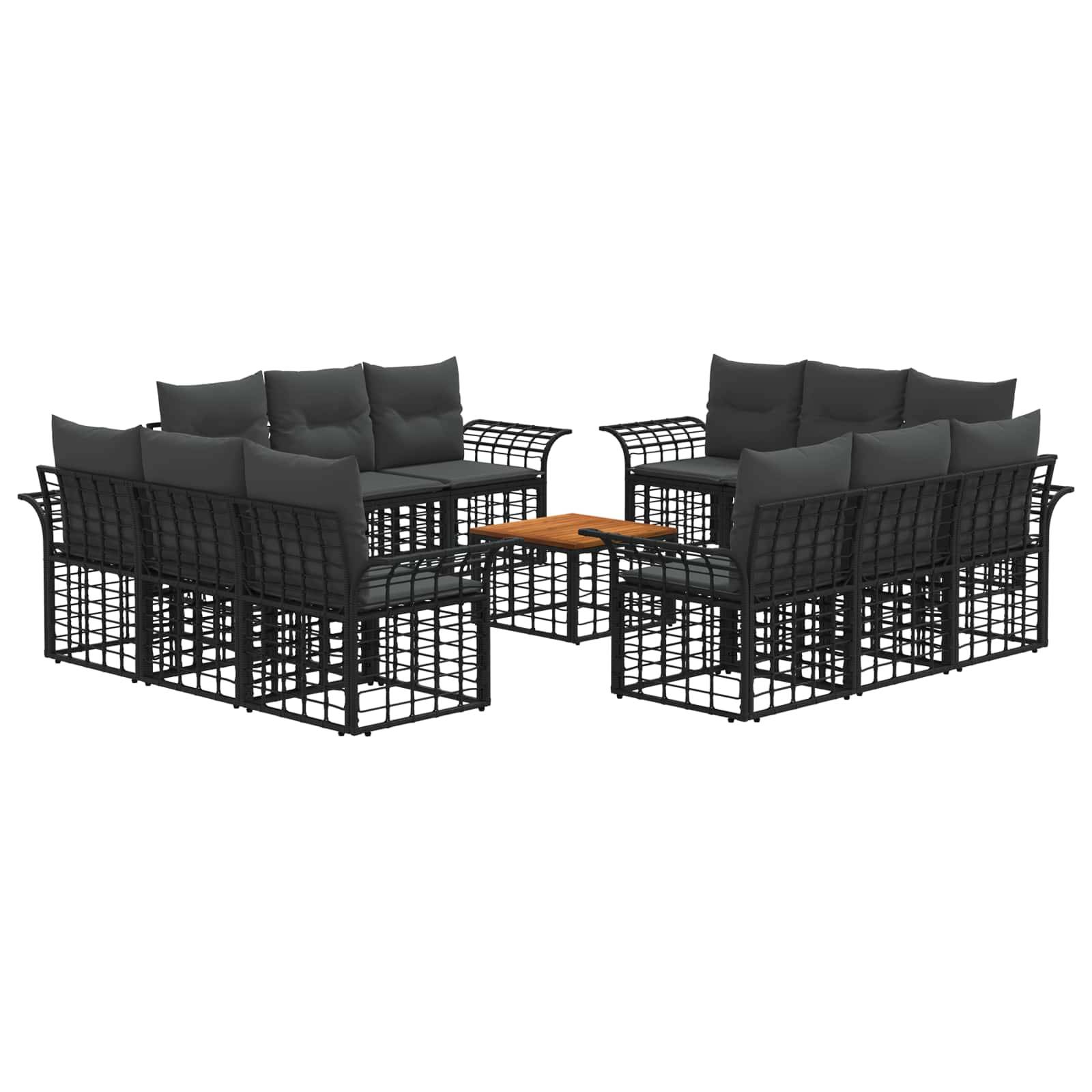 vidaXL Outdoor-Sofagarnitur 13 pcs Schwarz und Dunkelgrau Polyester