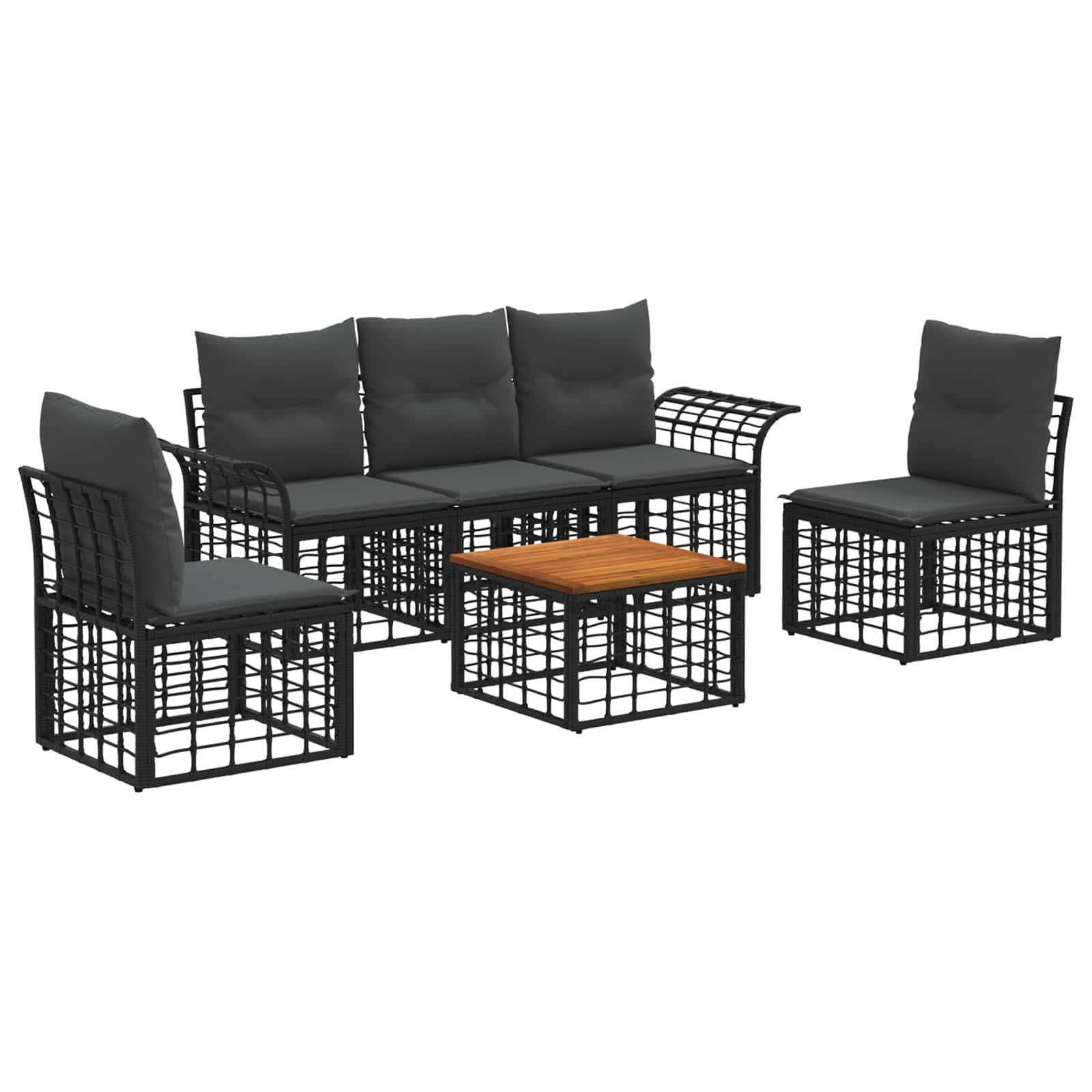 vidaXL Outdoor-Sofagarnitur 6 pcs Schwarz und Dunkelgrau Polyester