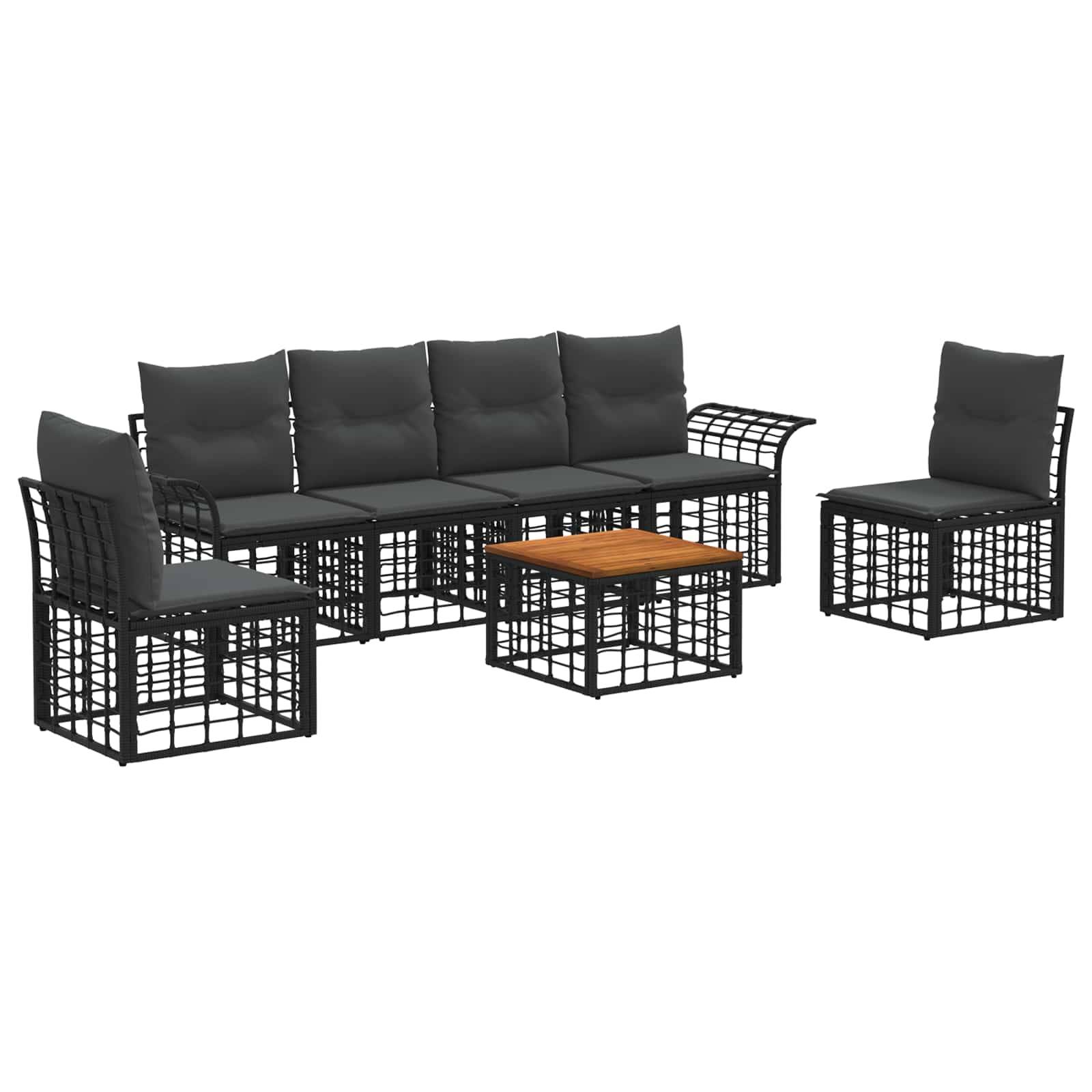 vidaXL Outdoor-Sofagarnitur 7 pcs Schwarz und Dunkelgrau Polyester