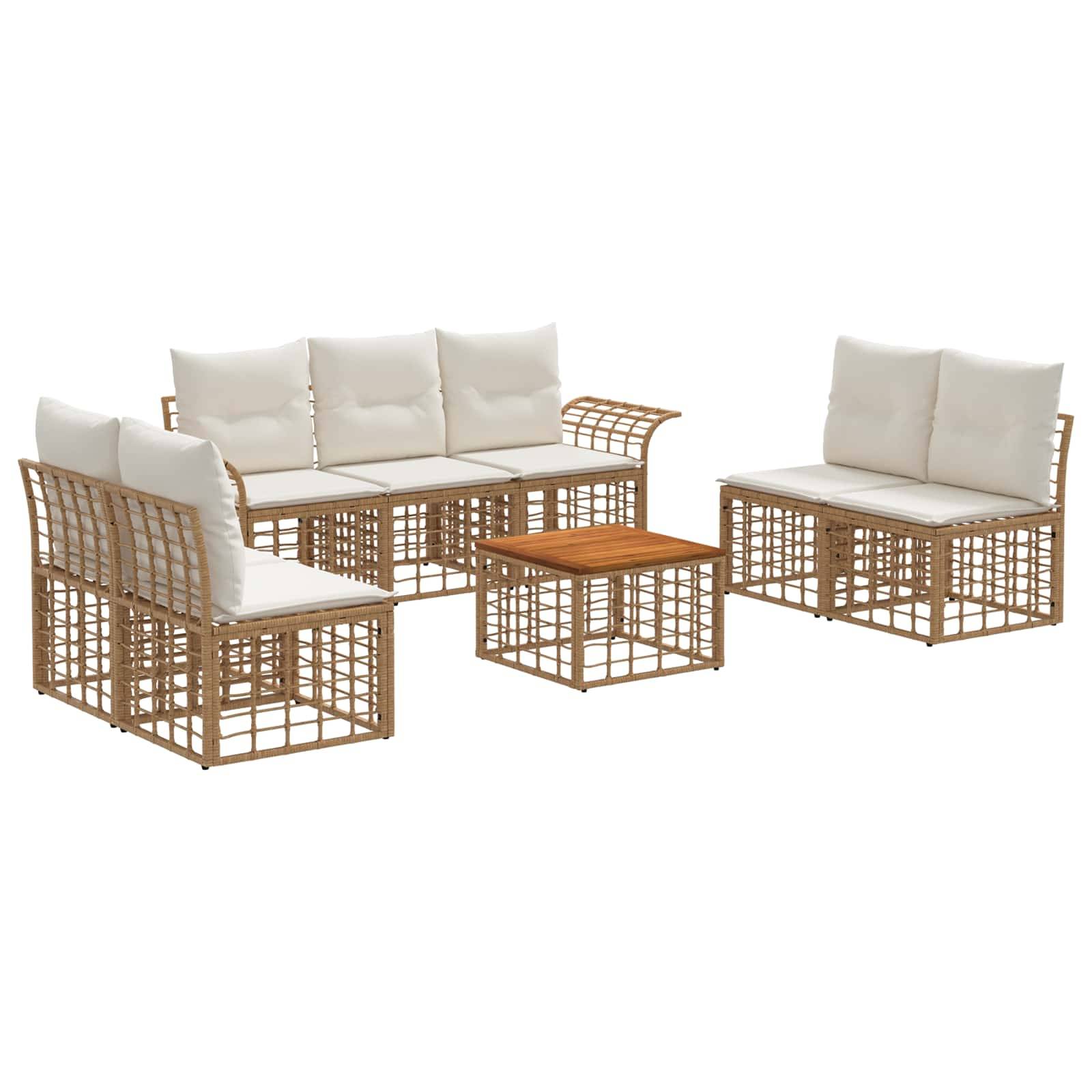 vidaXL Outdoor-Sofagarnitur 8 pcs Natürlich und Cremweiß Polyester