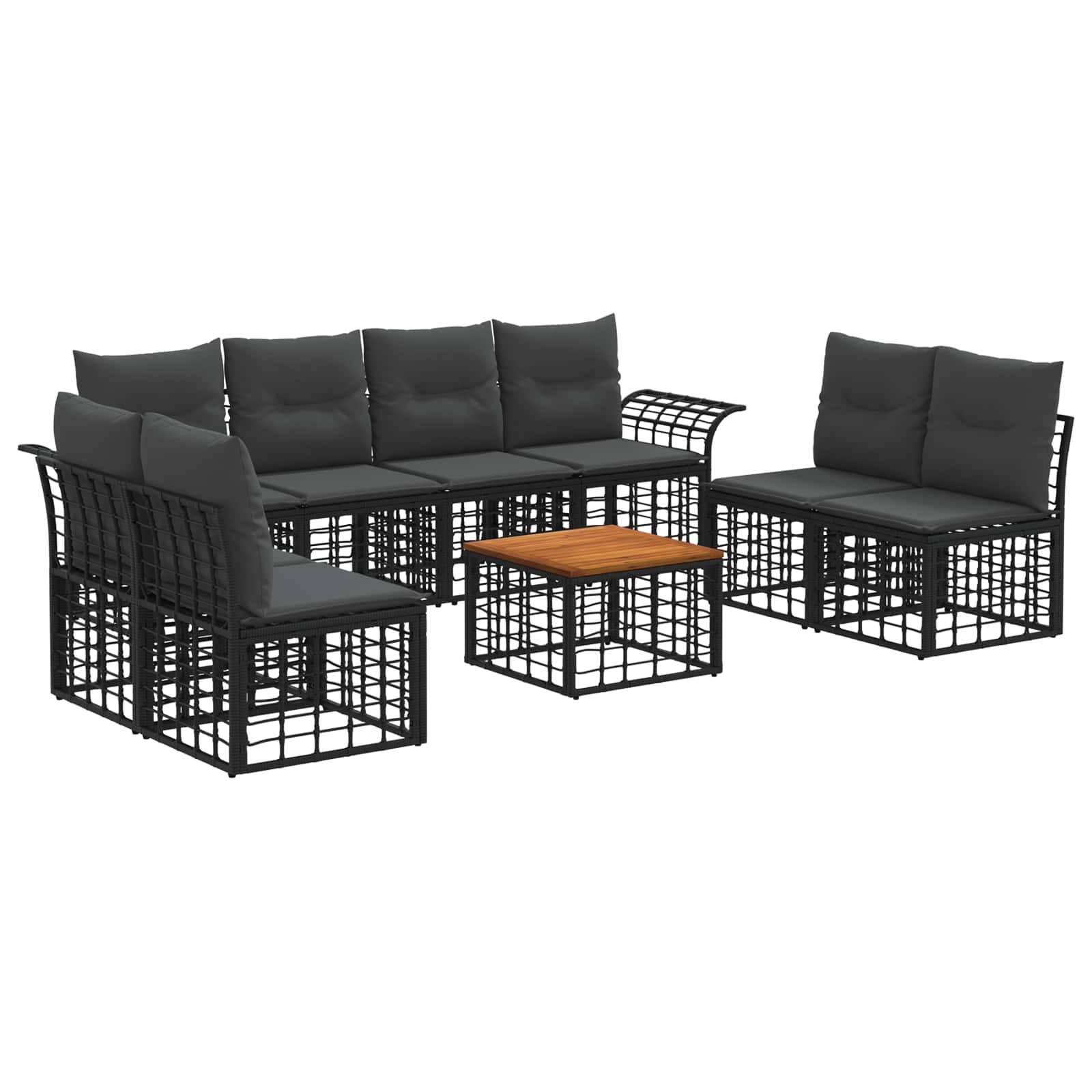 vidaXL Outdoor-Sofagarnitur 9 pcs Schwarz und Dunkelgrau Polyester
