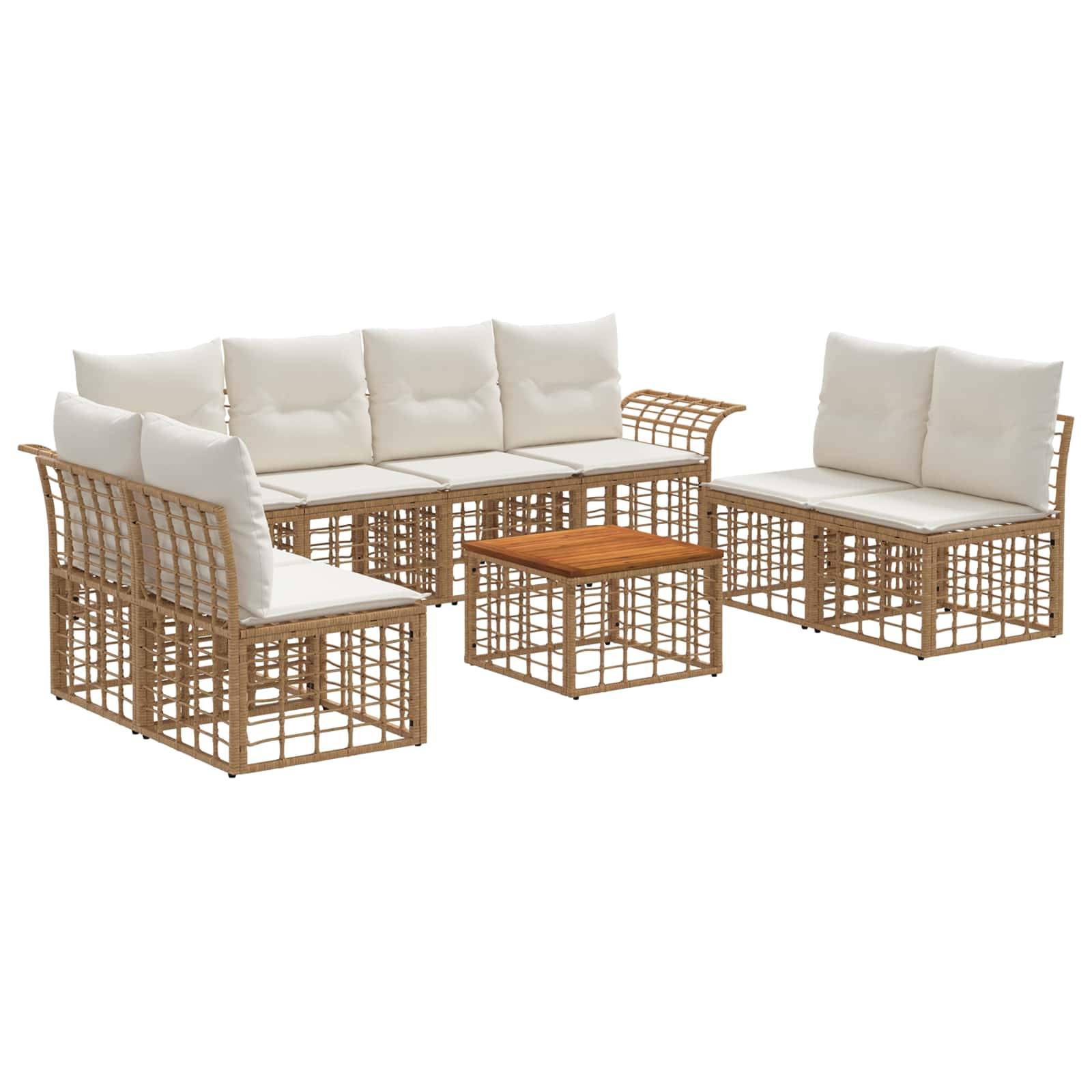 vidaXL Outdoor-Sofagarnitur 9 pcs Natürlich und Cremweiß Polyester