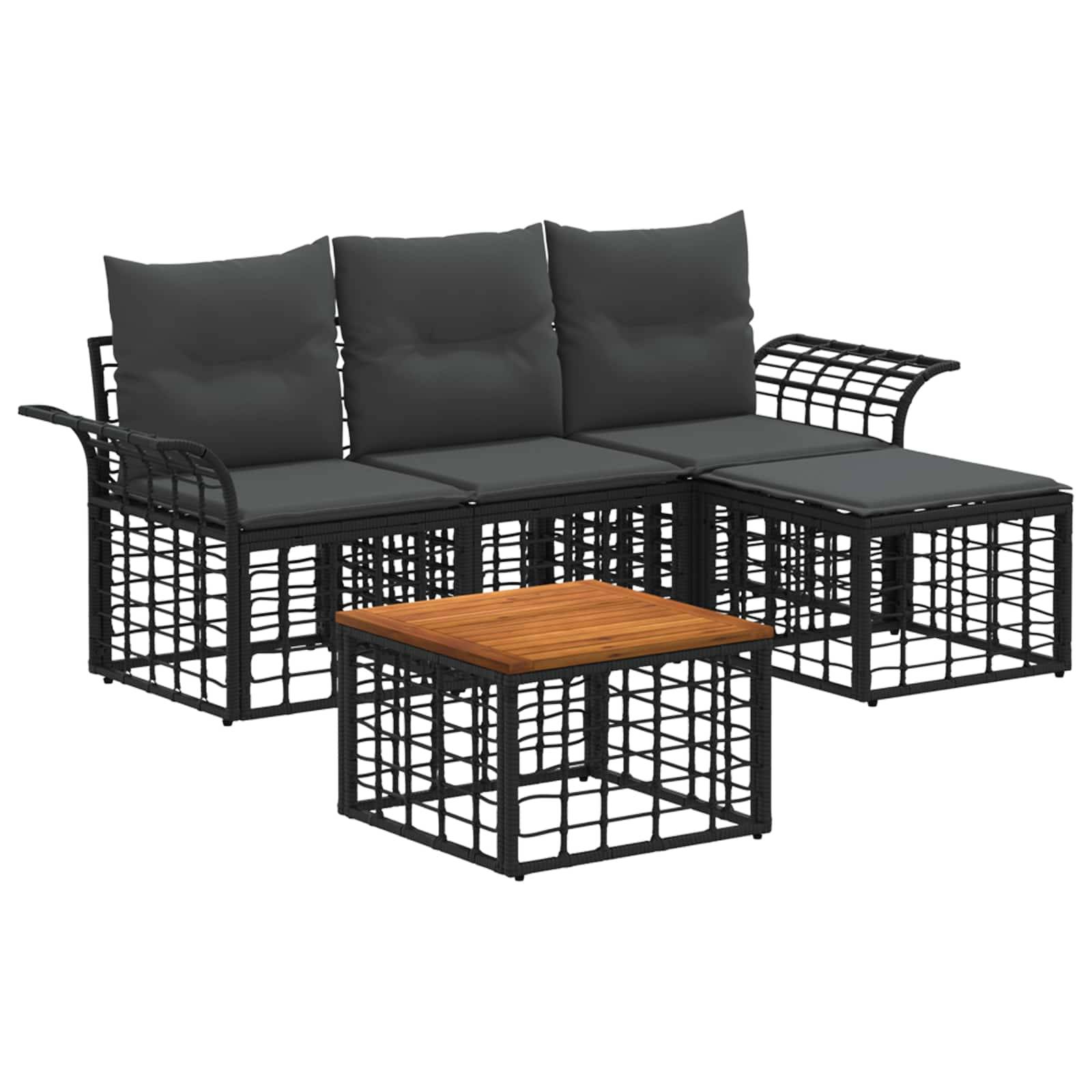 vidaXL Outdoor-Sofagarnitur 5 pcs Schwarz und Dunkelgrau Polyester