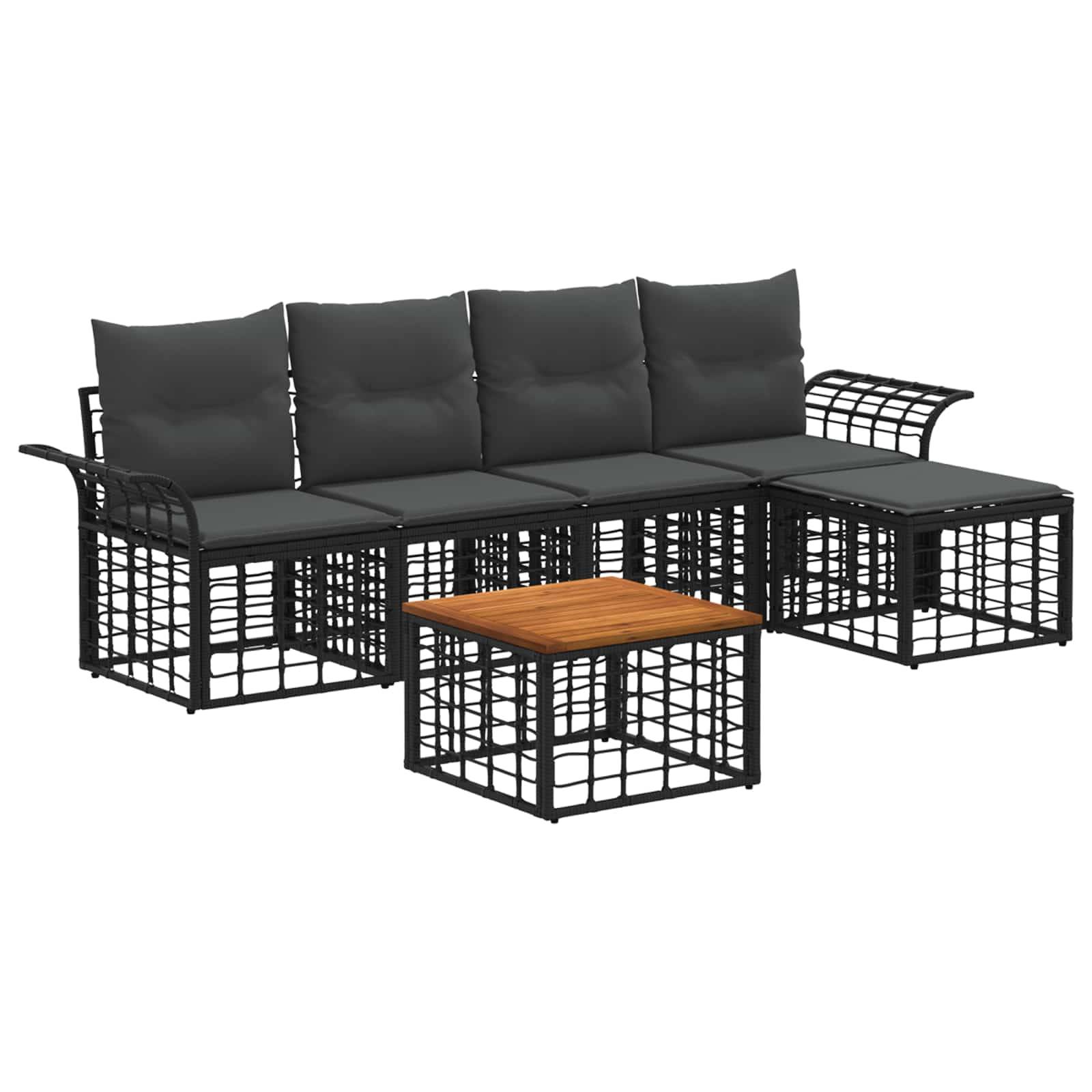vidaXL Outdoor-Sofagarnitur 6 pcs Schwarz und Dunkelgrau Polyester
