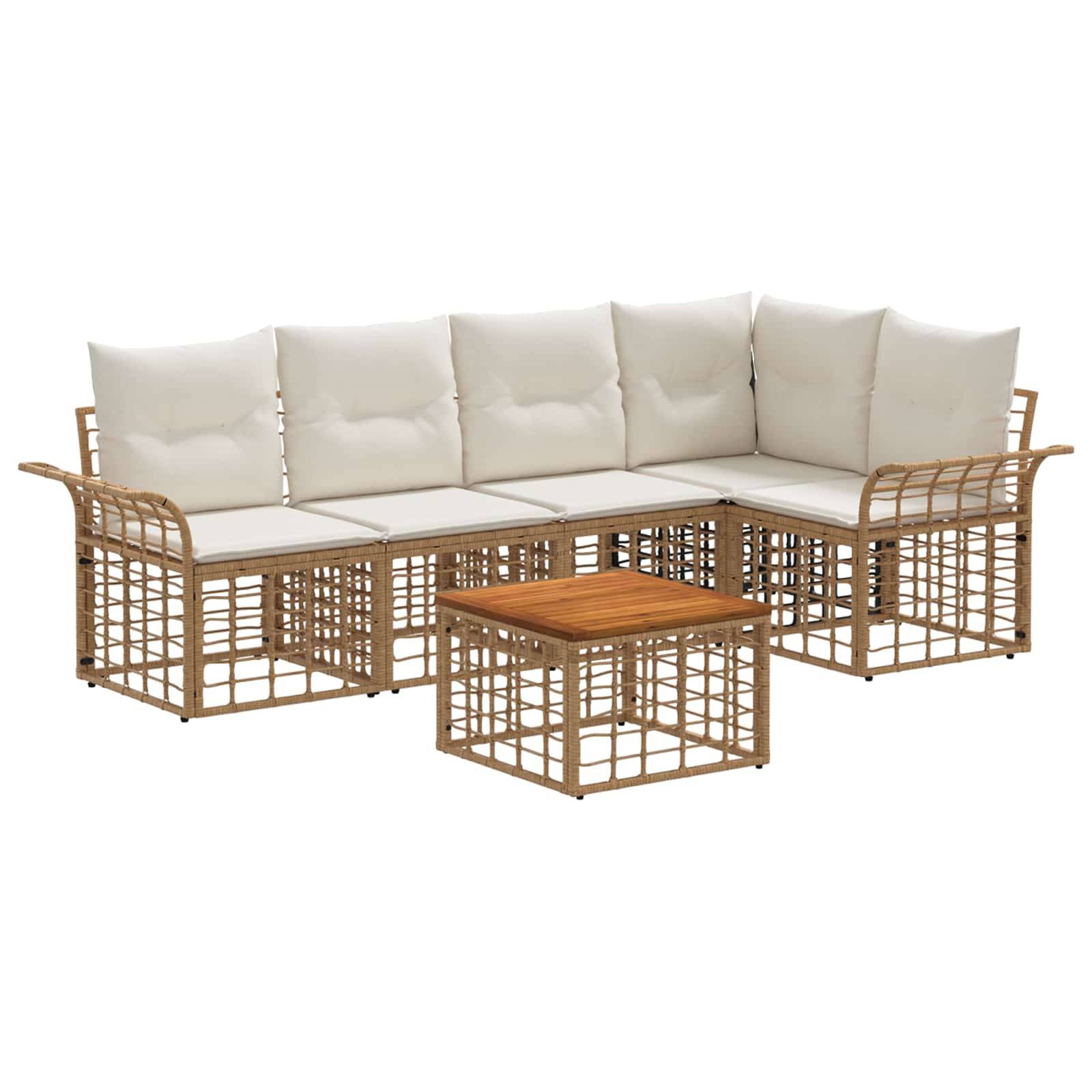 vidaXL Outdoor-Sofagarnitur 6 pcs Natürlich und Cremweiß Polyester