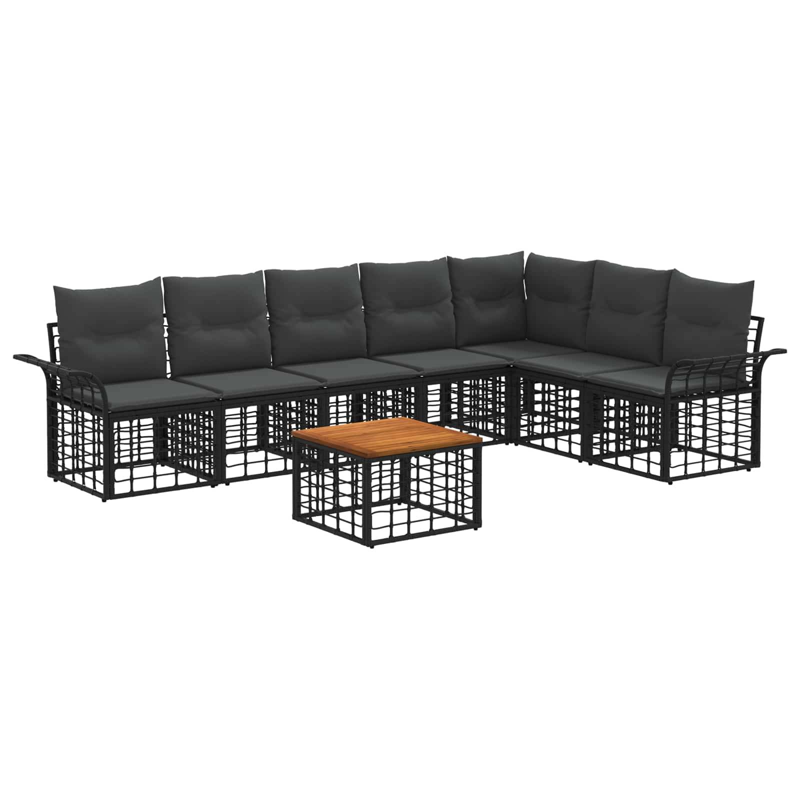 vidaXL Outdoor-Sofagarnitur 8 pcs Schwarz und Dunkelgrau Polyester