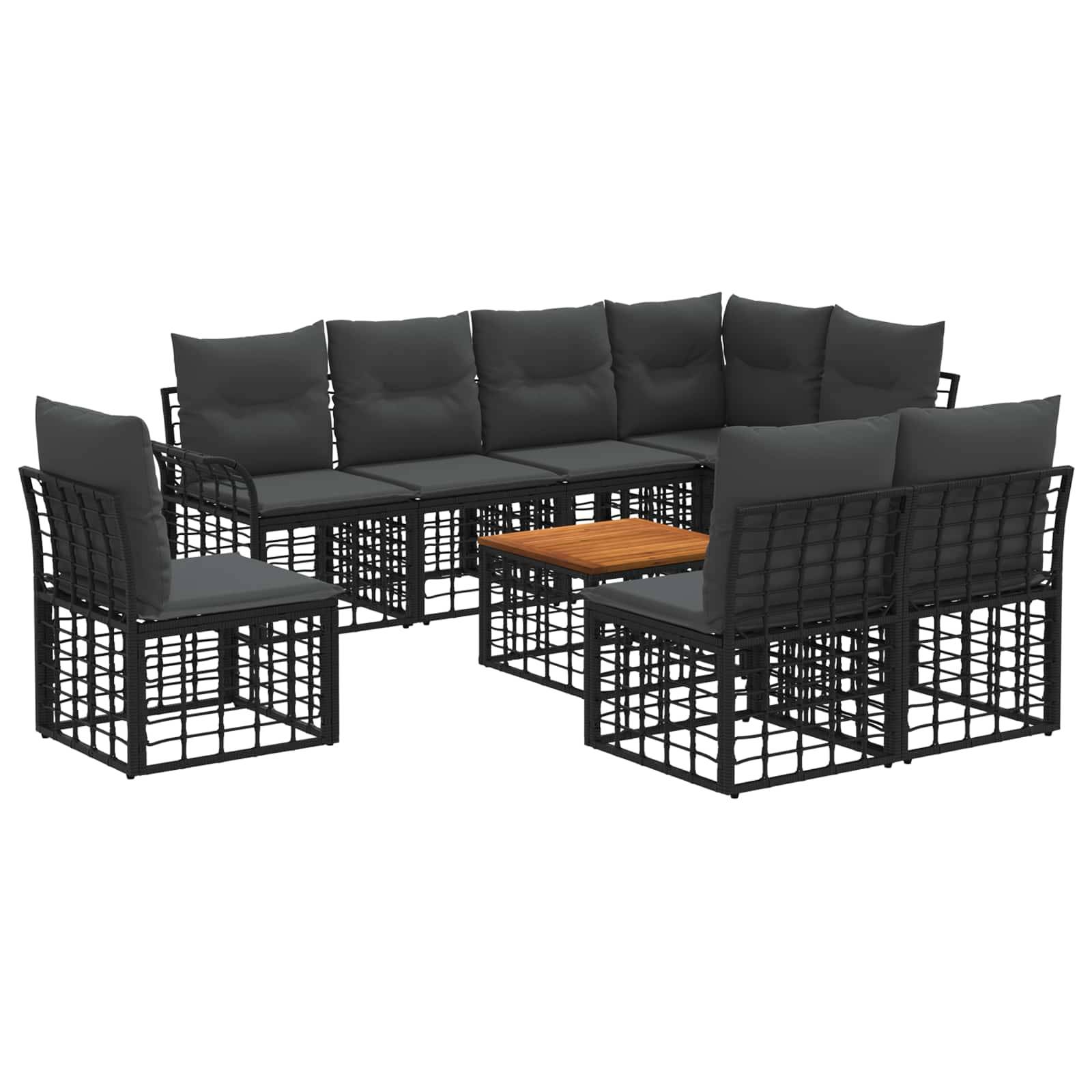 vidaXL Outdoor-Sofagarnitur 9 pcs Schwarz und Dunkelgrau Polyester