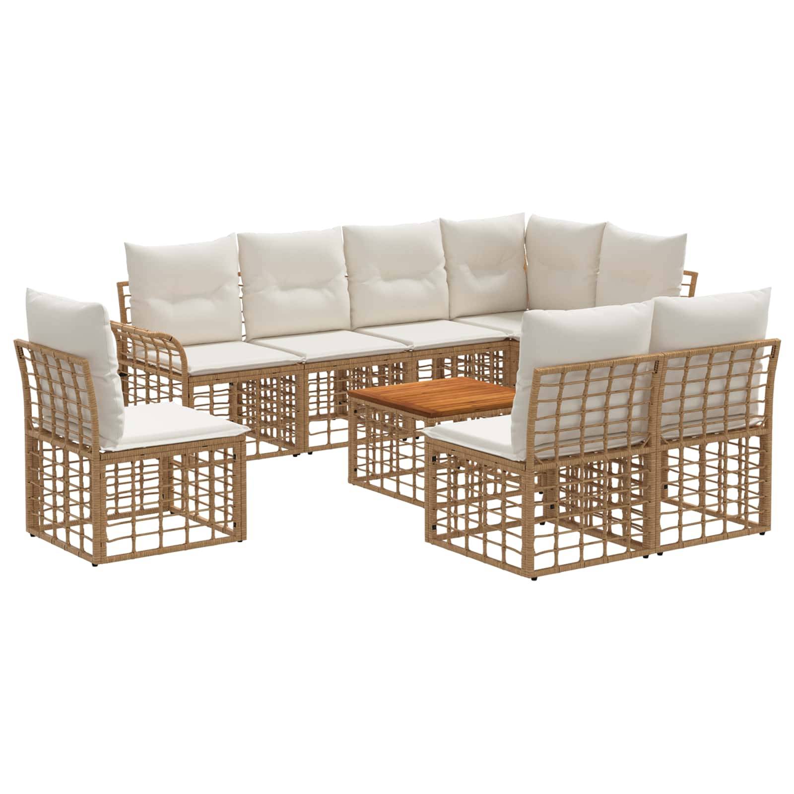 vidaXL Outdoor-Sofagarnitur 9 pcs Natürlich und Cremweiß Polyester