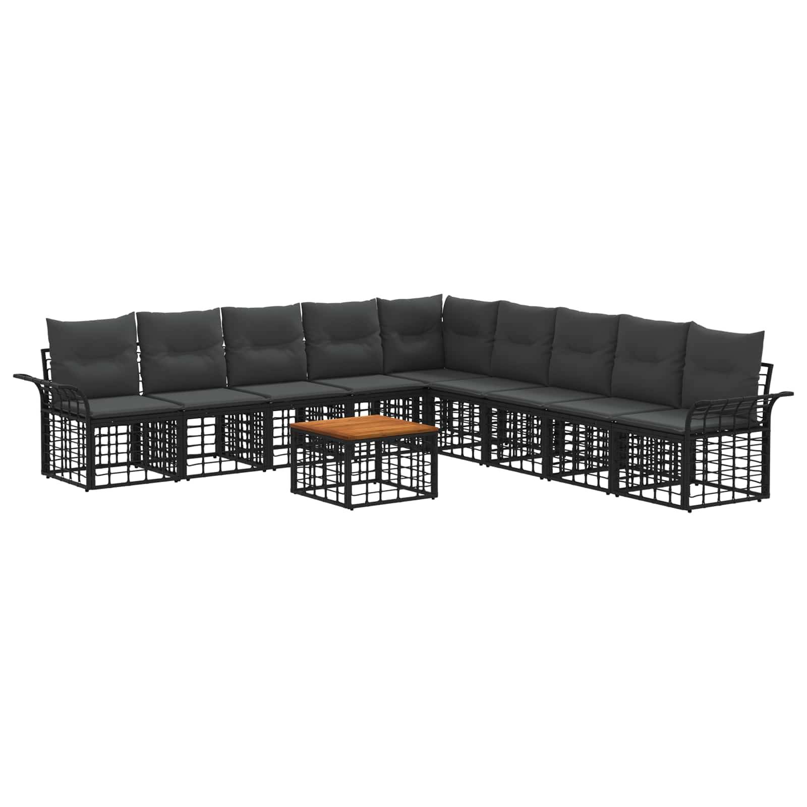 vidaXL Outdoor-Sofagarnitur 10 pcs Schwarz und Dunkelgrau Polyester