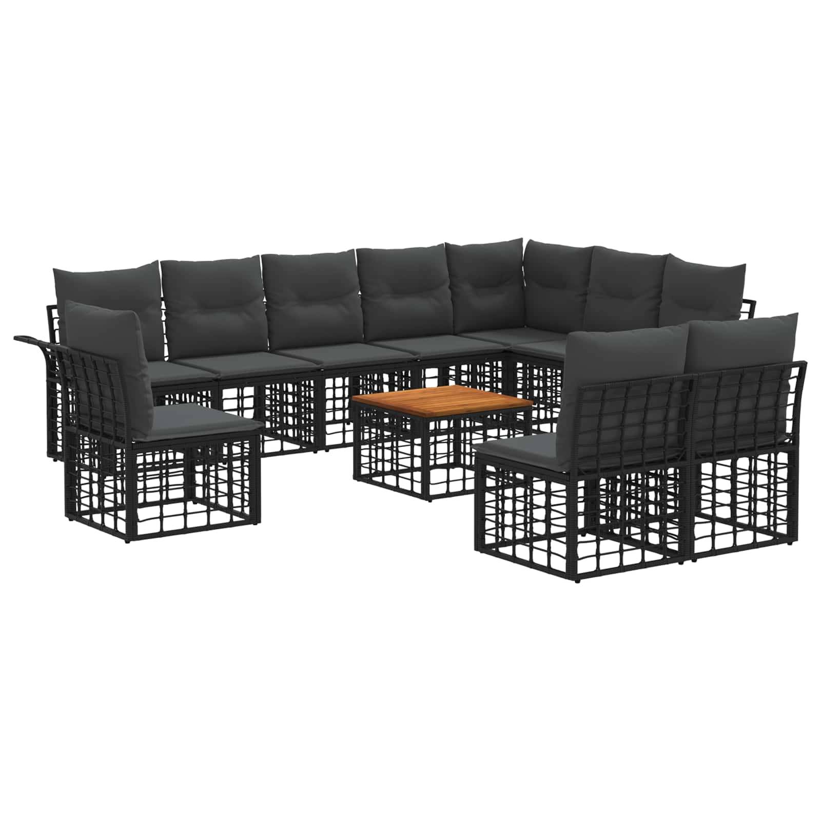 vidaXL Outdoor-Sofagarnitur 11 pcs Schwarz und Dunkelgrau Polyester