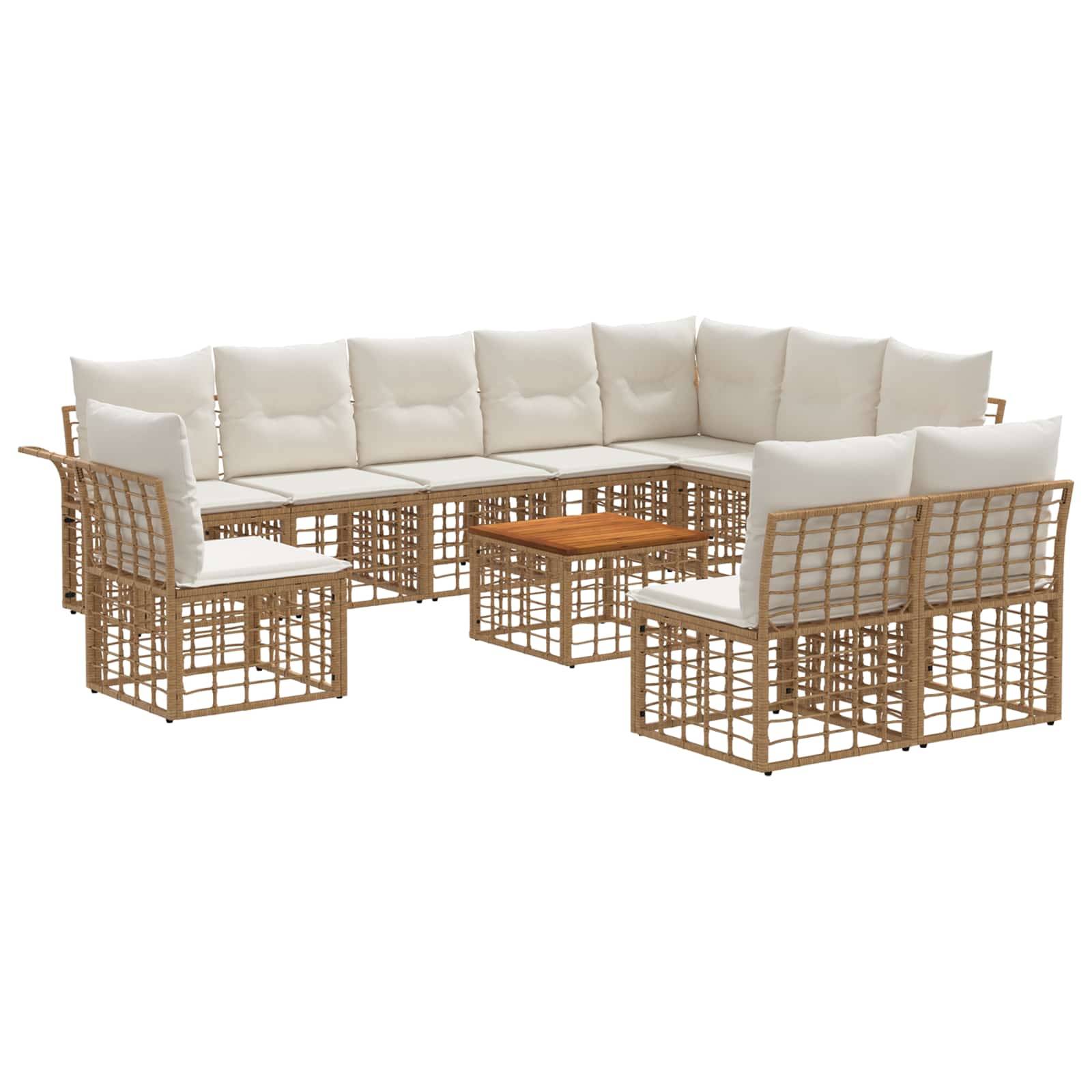 vidaXL Outdoor-Sofagarnitur 11 pcs Natürlich und Cremweiß Polyester