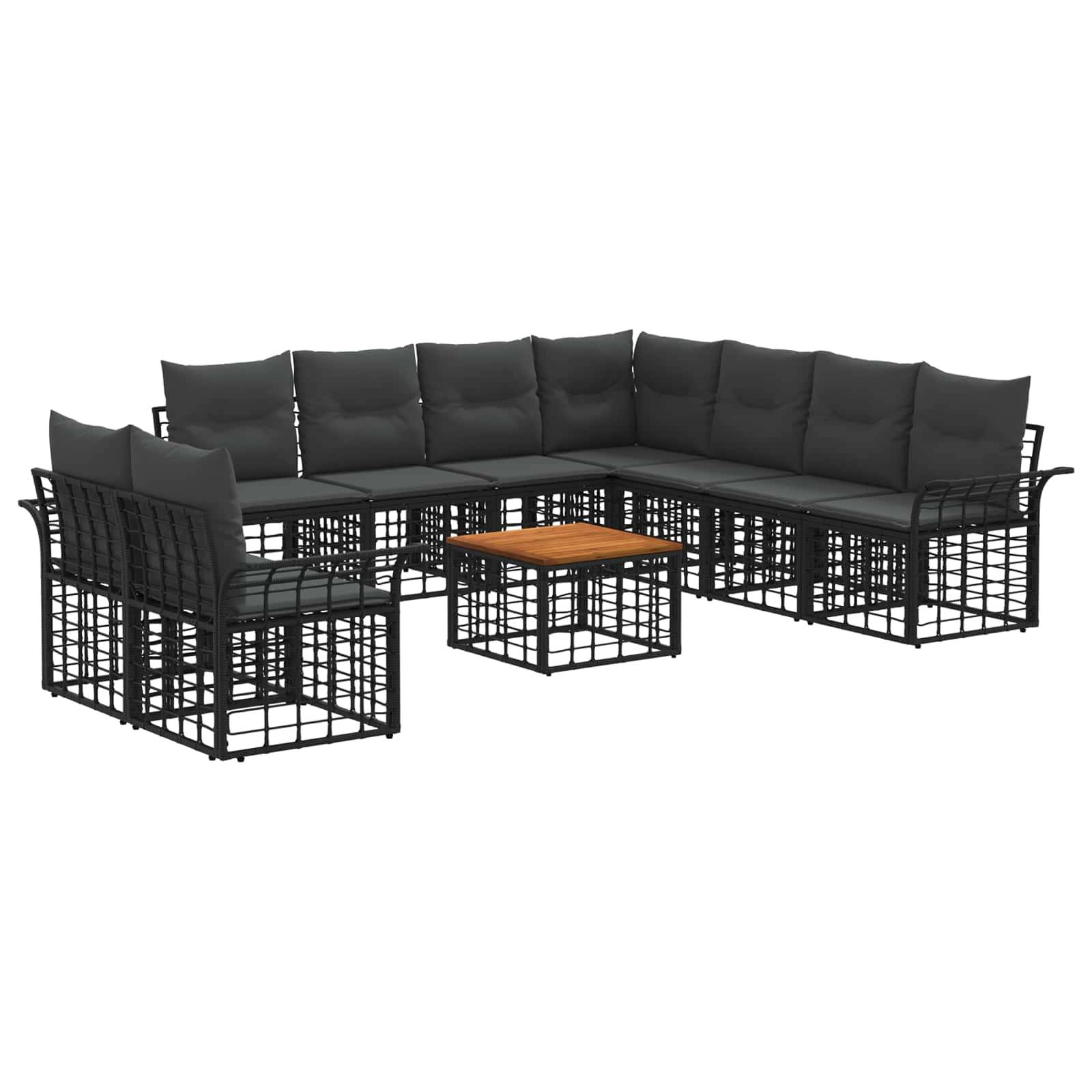 vidaXL Outdoor-Sofagarnitur 10 pcs Schwarz und Dunkelgrau Polyester