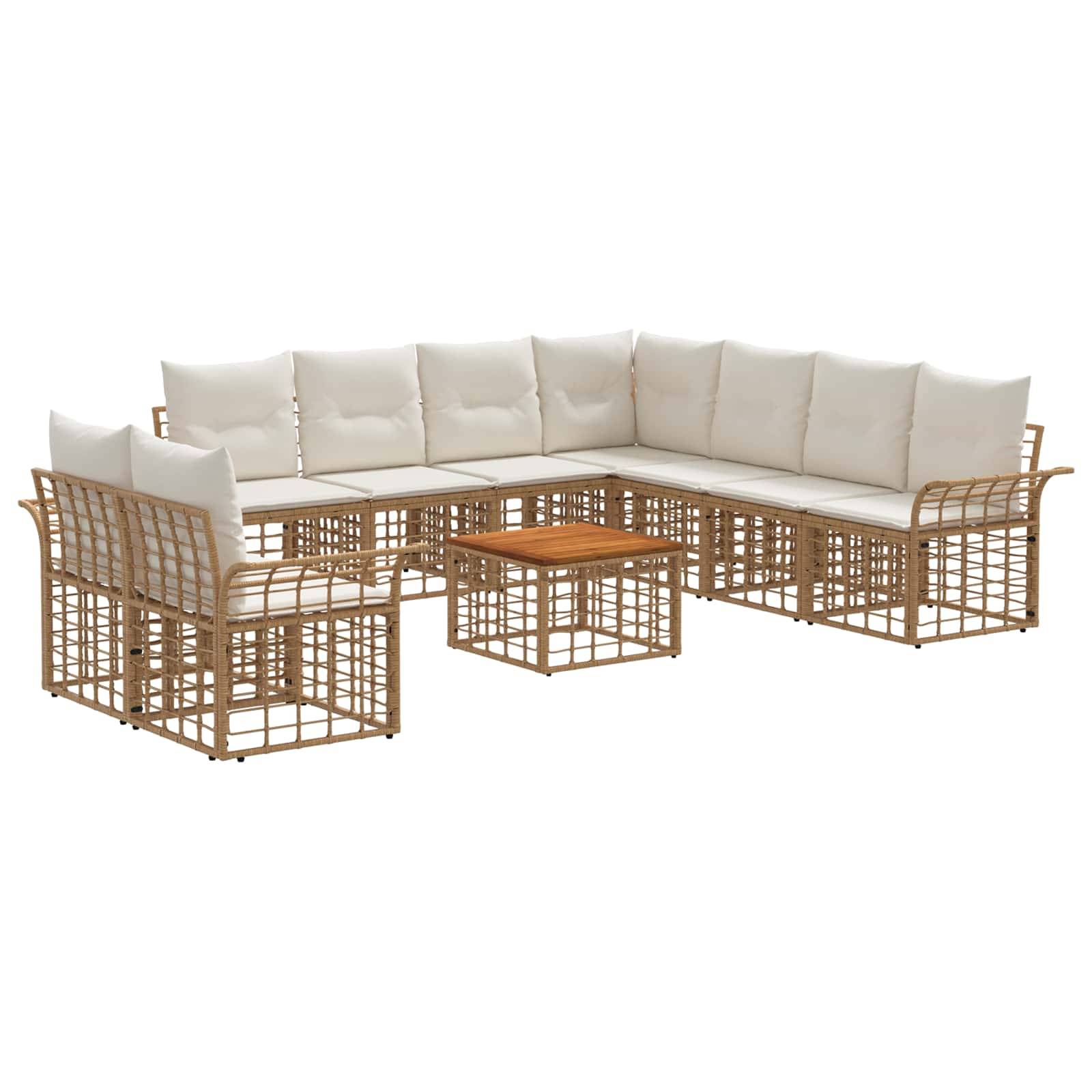 vidaXL Outdoor-Sofagarnitur 10 pcs Natürlich und Cremweiß Polyester