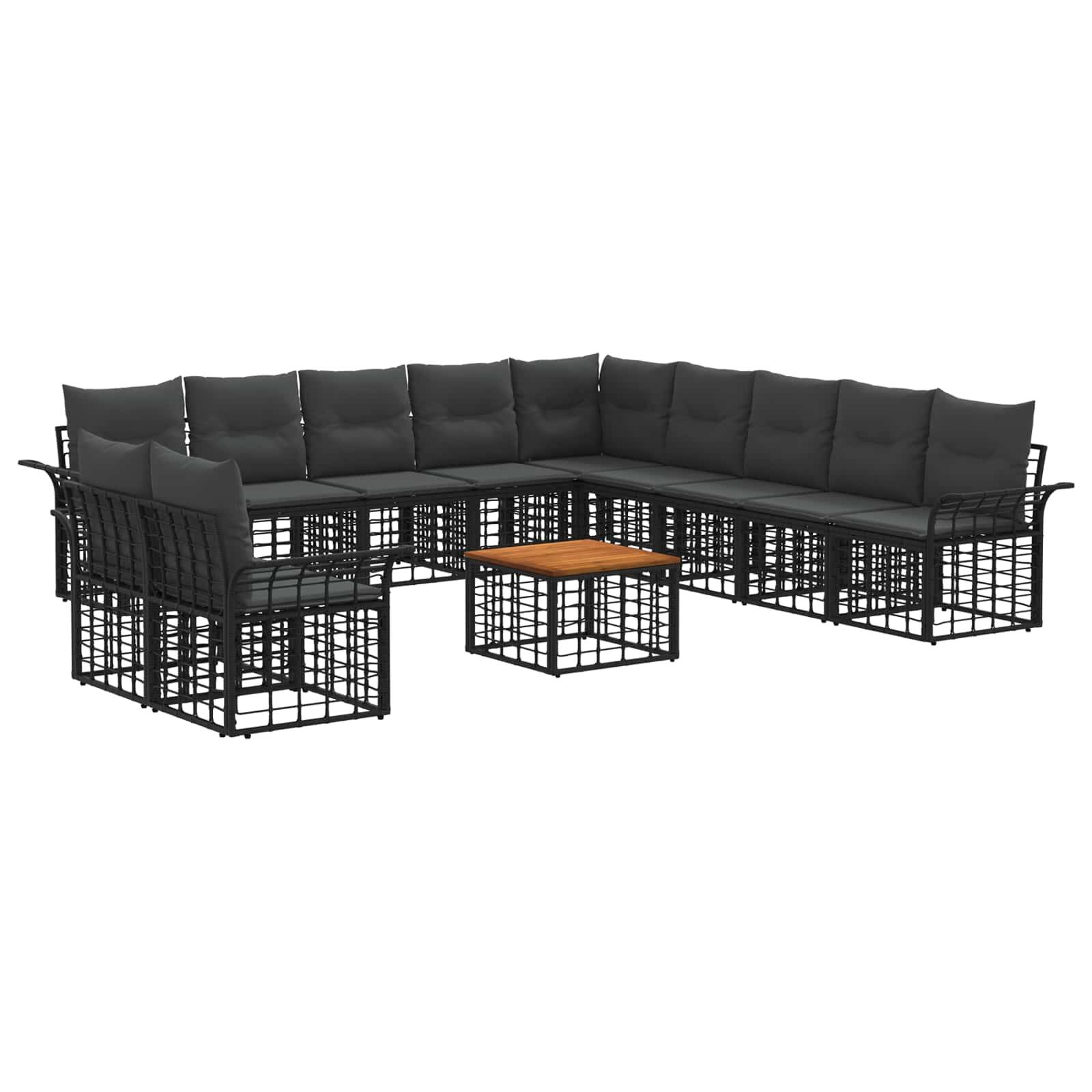vidaXL Outdoor-Sofagarnitur 12 pcs Schwarz und Dunkelgrau Polyester