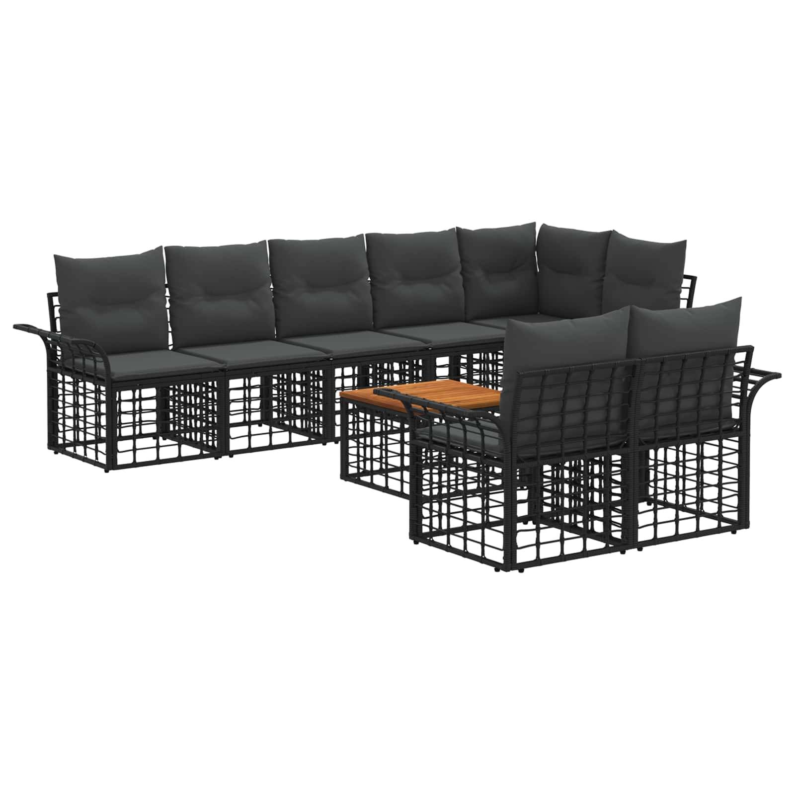 vidaXL Outdoor-Sofagarnitur 9 pcs Schwarz und Dunkelgrau Poly-Rattan
