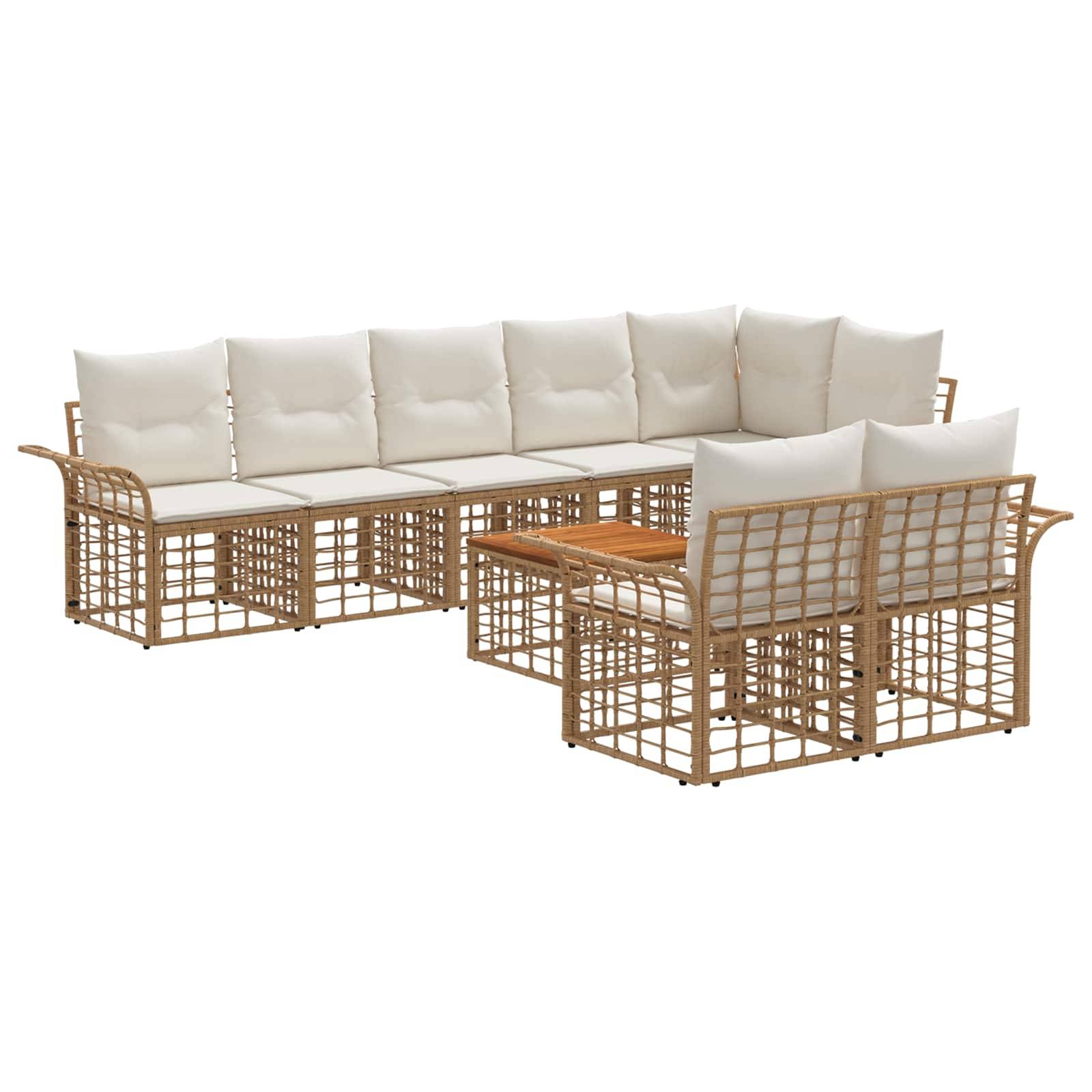 vidaXL Outdoor-Sofagarnitur 9 pcs Natürlich und Cremweiß Poly-Rattan