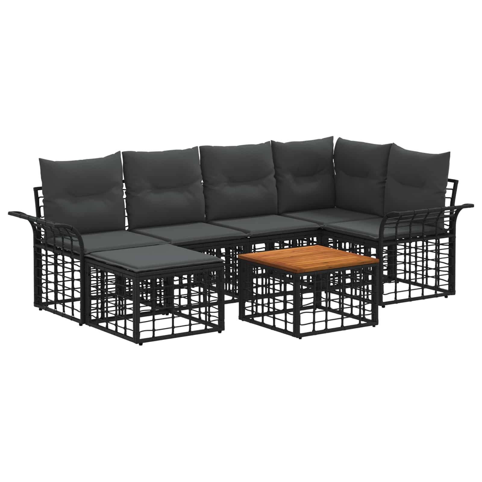vidaXL Outdoor-Sofagarnitur 7 pcs Schwarz und Dunkelgrau Polyester