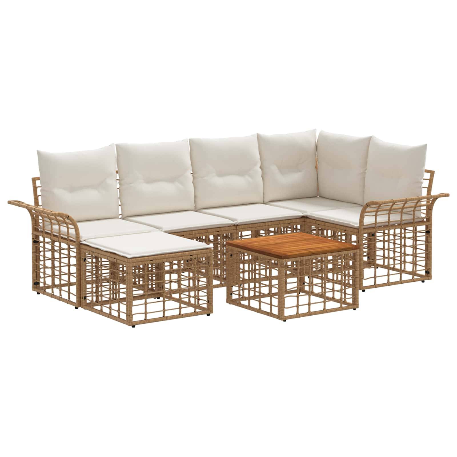 vidaXL Outdoor-Sofagarnitur 7 pcs Natürlich und Cremweiß Polyester