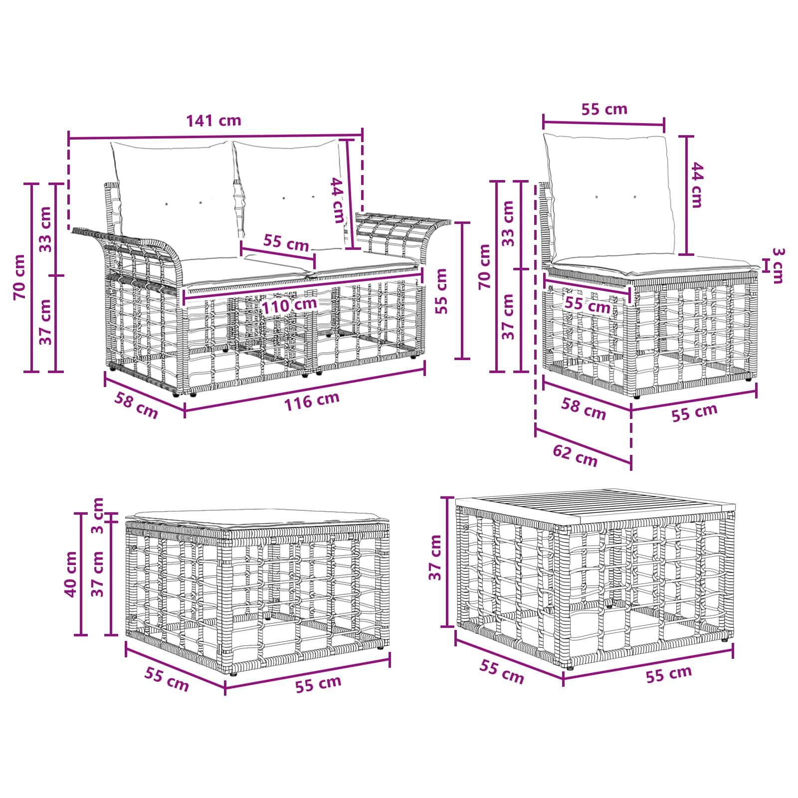 vidaXL Outdoor-Sofagarnitur 7 pcs Natürlich und Cremweiß Polyester