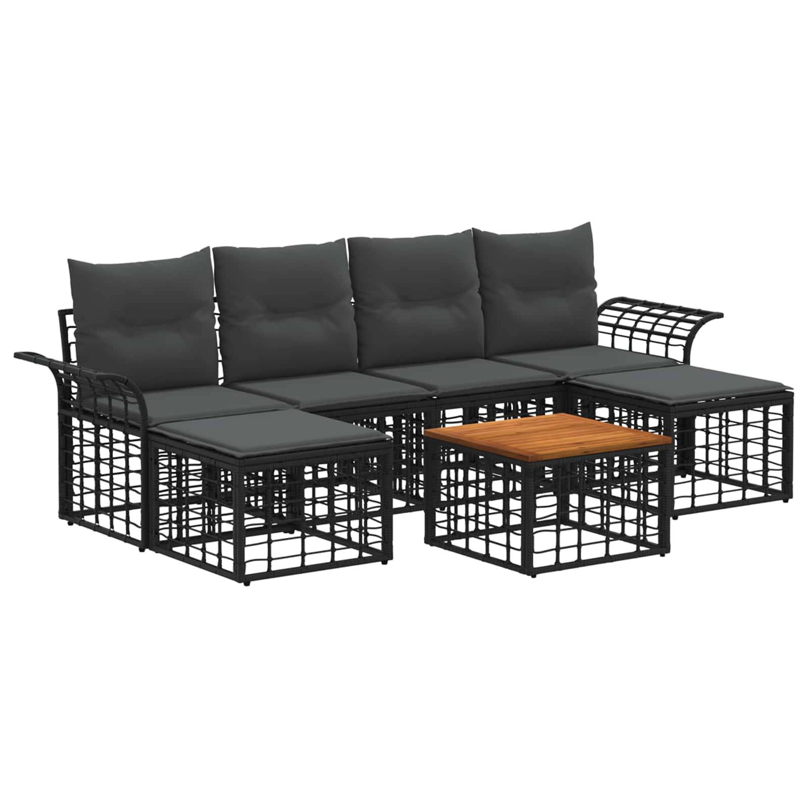 vidaXL Outdoor-Sofagarnitur 7 pcs Schwarz und Dunkelgrau Polyester