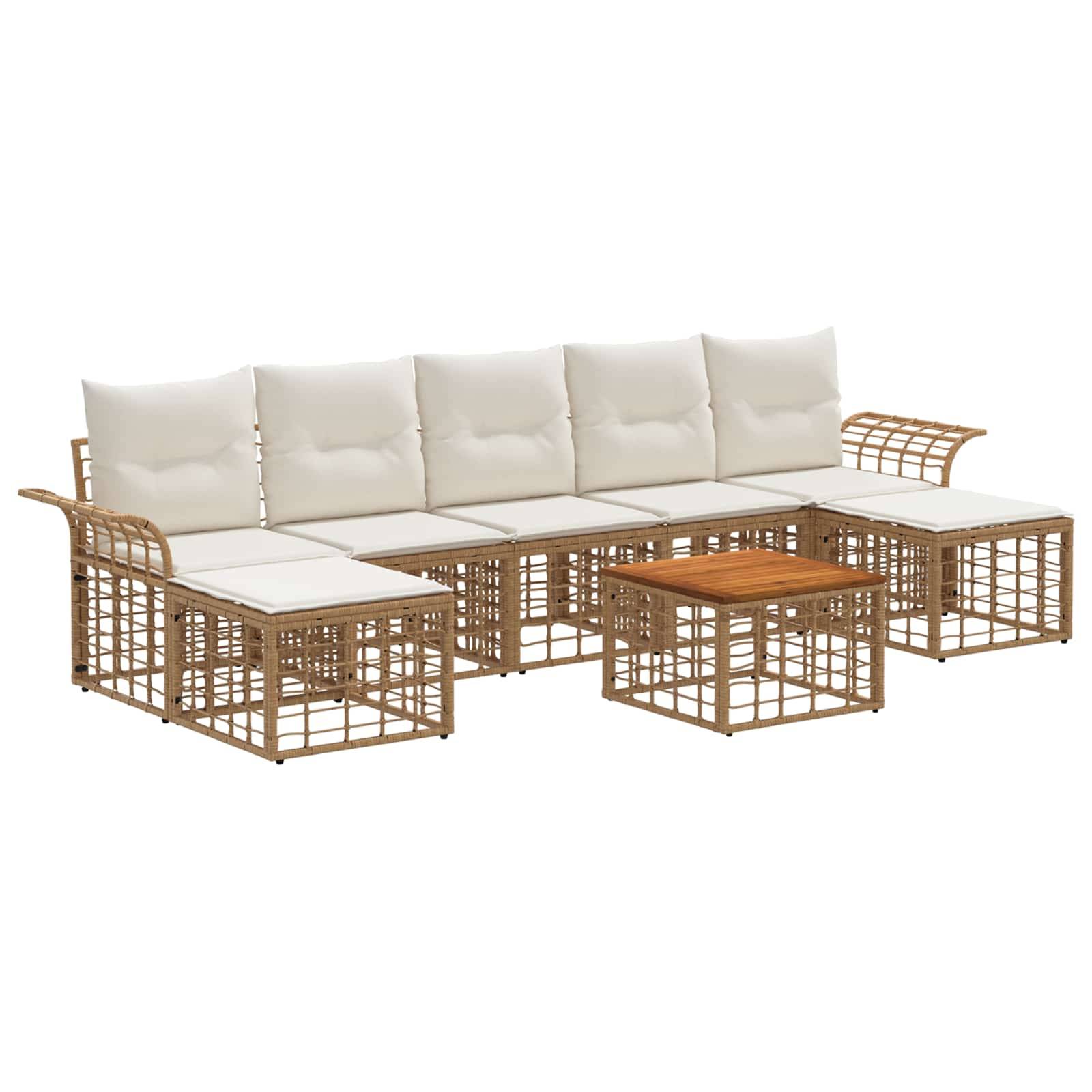vidaXL Outdoor-Sofagarnitur 8 pcs Natürlich und Cremweiß Polyester