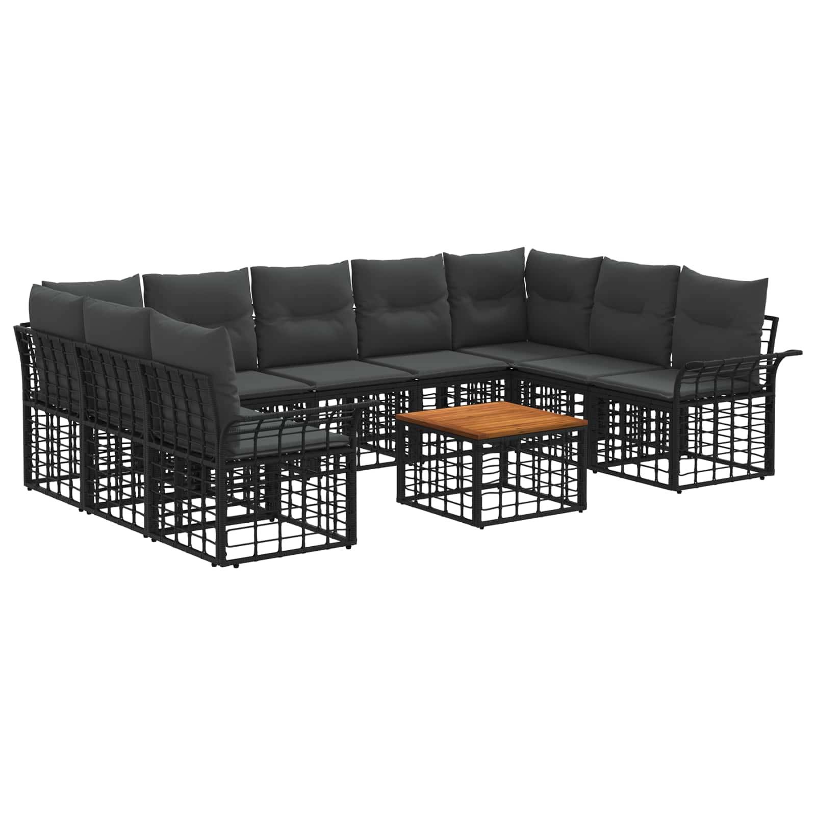 vidaXL Outdoor-Sofagarnitur 10 pcs Schwarz und Dunkelgrau Polyester