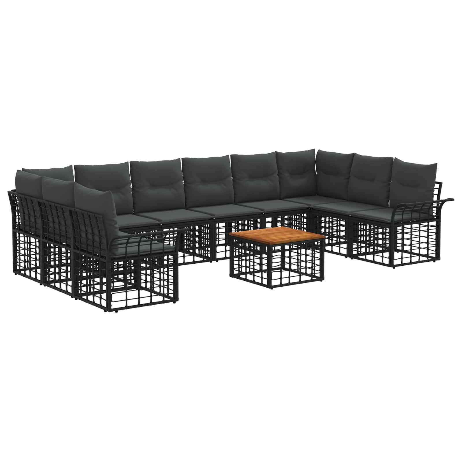 vidaXL Outdoor-Sofagarnitur 11 pcs Schwarz und Dunkelgrau Polyester