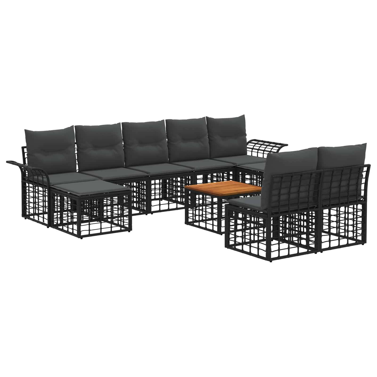 vidaXL Outdoor-Sofagarnitur 10 pcs Schwarz und Dunkelgrau Polyester
