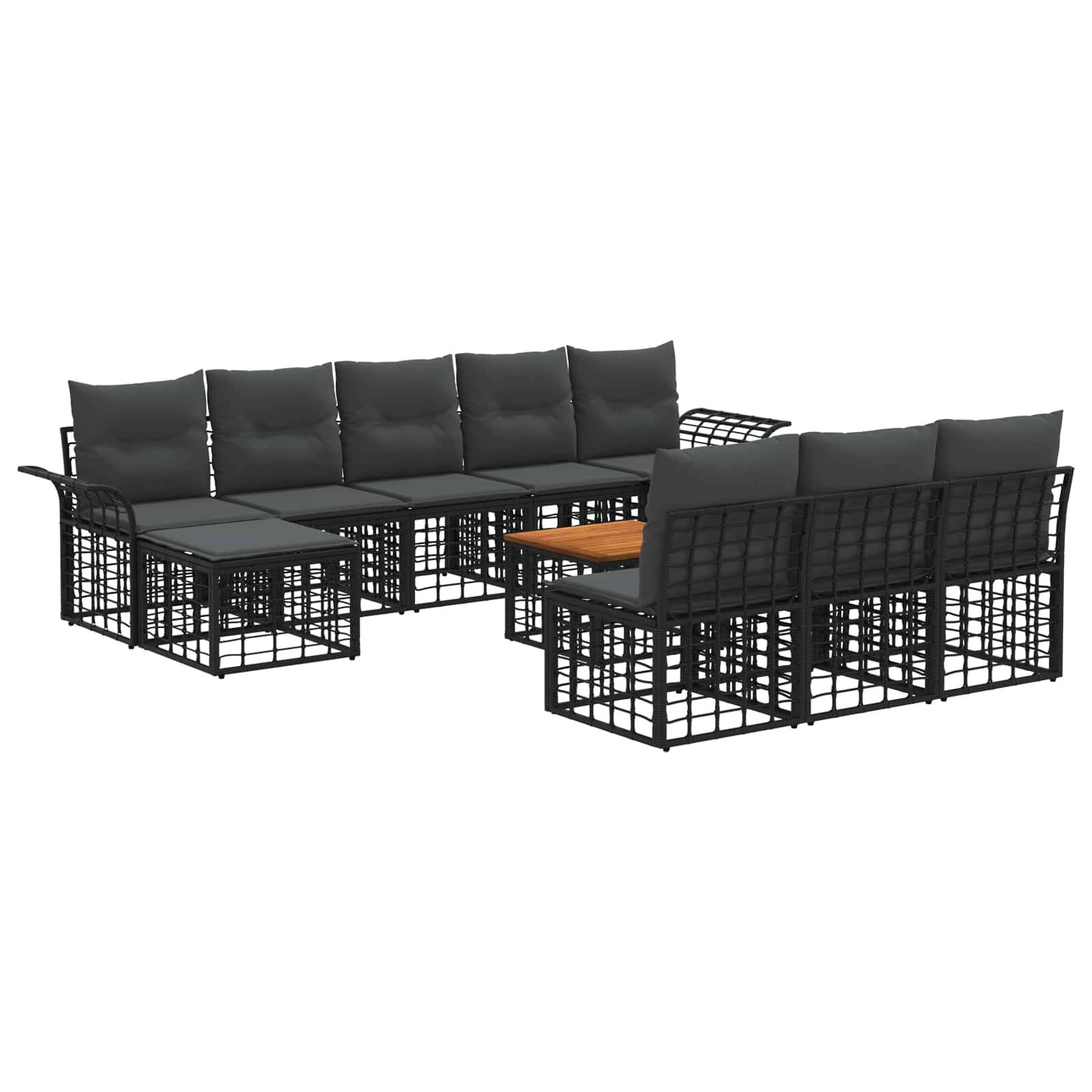 vidaXL Outdoor-Sofagarnitur 11 pcs Schwarz und Dunkelgrau Polyester