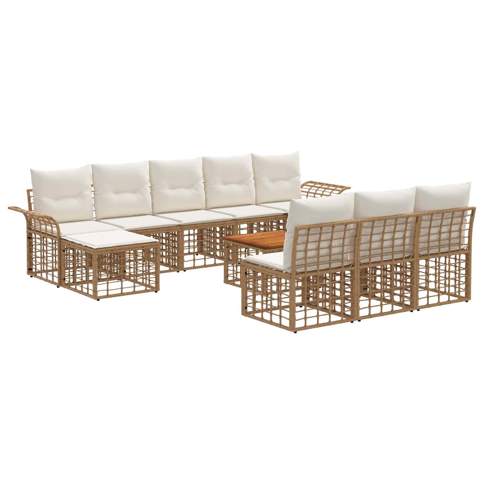 vidaXL Outdoor-Sofagarnitur 11 pcs Natürlich und Cremweiß Polyester