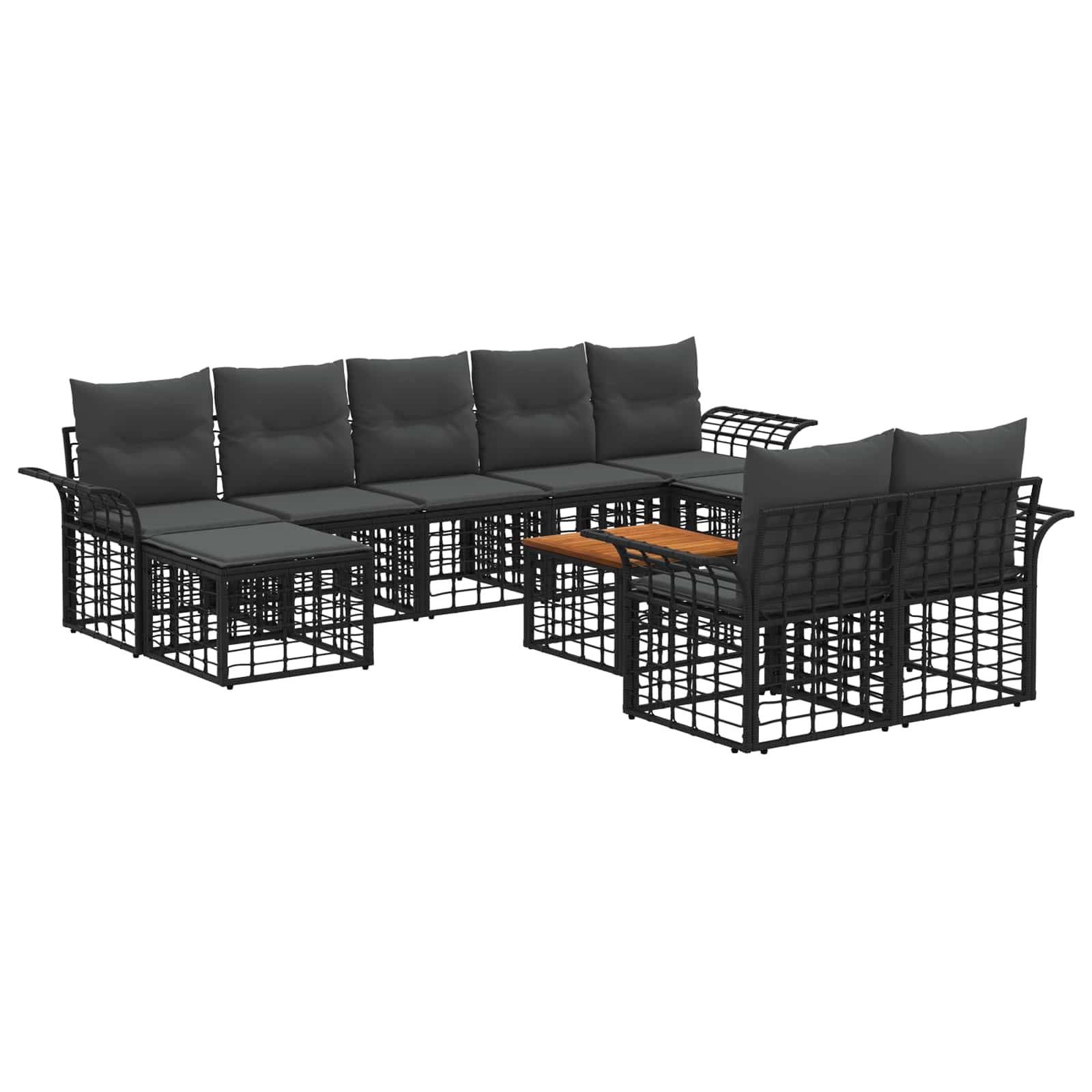 vidaXL Outdoor-Sofagarnitur 10 pcs Schwarz und Dunkelgrau Polyester