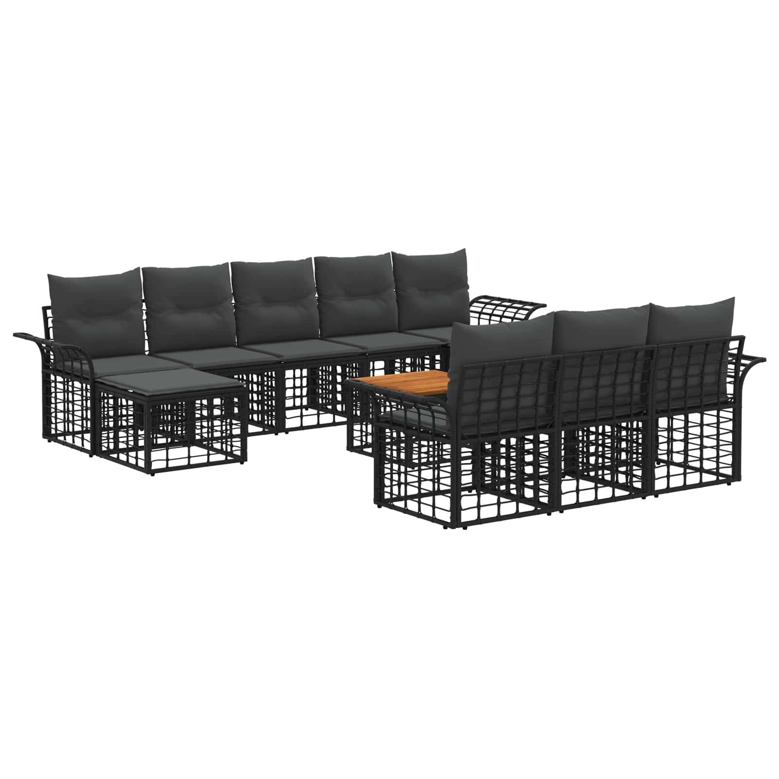 vidaXL Outdoor-Sofagarnitur 11 pcs Schwarz und Dunkelgrau Polyester